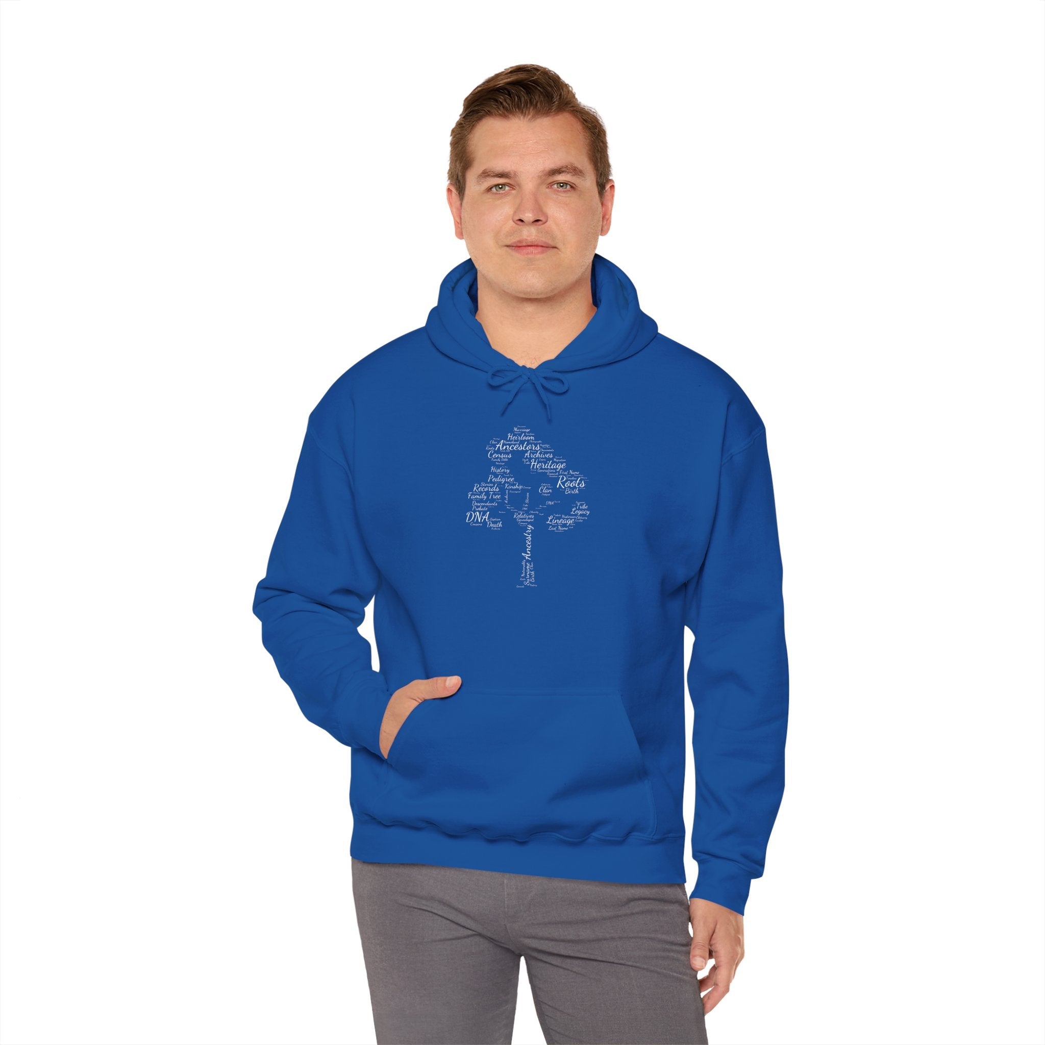 Family Tree Word Cloud Hoodie in Royal by Genealogy Keepsakes