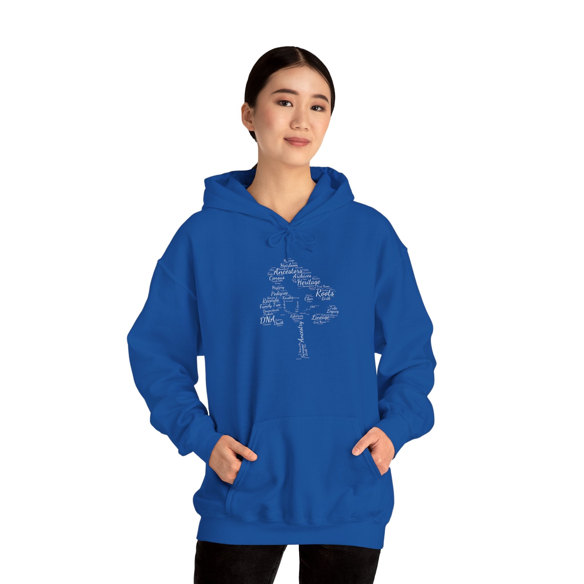 Family Tree Word Cloud Hoodie in Royal by Genealogy Keepsakes