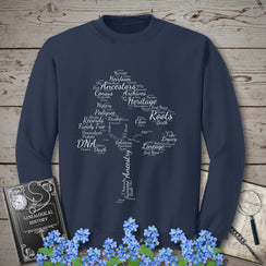 Family Tree Word Cloud Sweatshirt in Navy by Genealogy Keepsakes