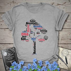 Family Tree Word Cloud T-Shirt in Sport Grey by Genealogy Keepsakes