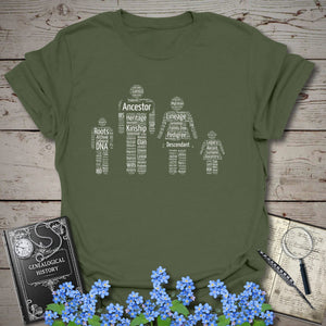 Family Word Cloud T-Shirt - Genealogy Keepsakes Custom Genealogy Gift - Military Green S
