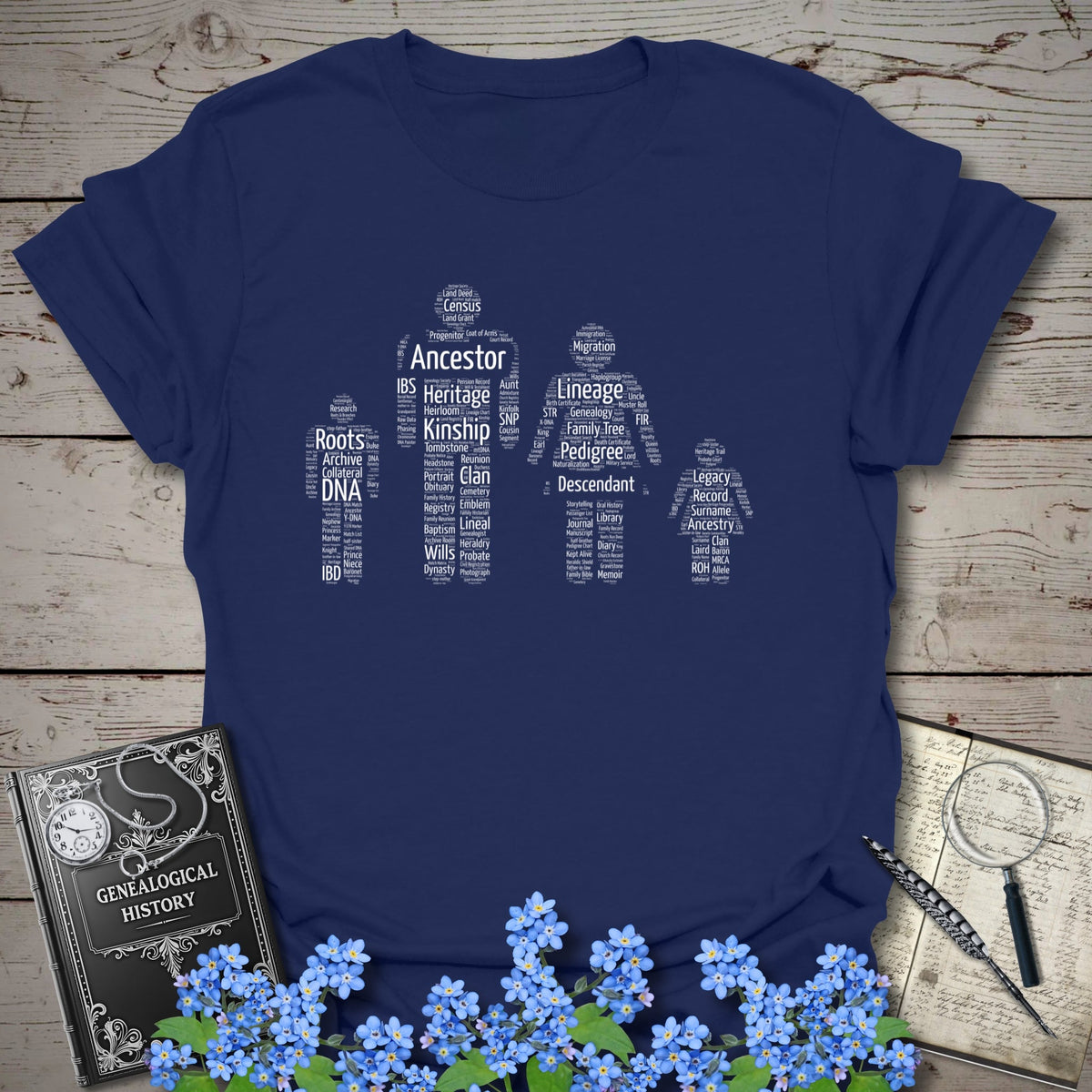 Family Word Cloud T-Shirt - Genealogy Keepsakes Custom Genealogy Gift - Navy S