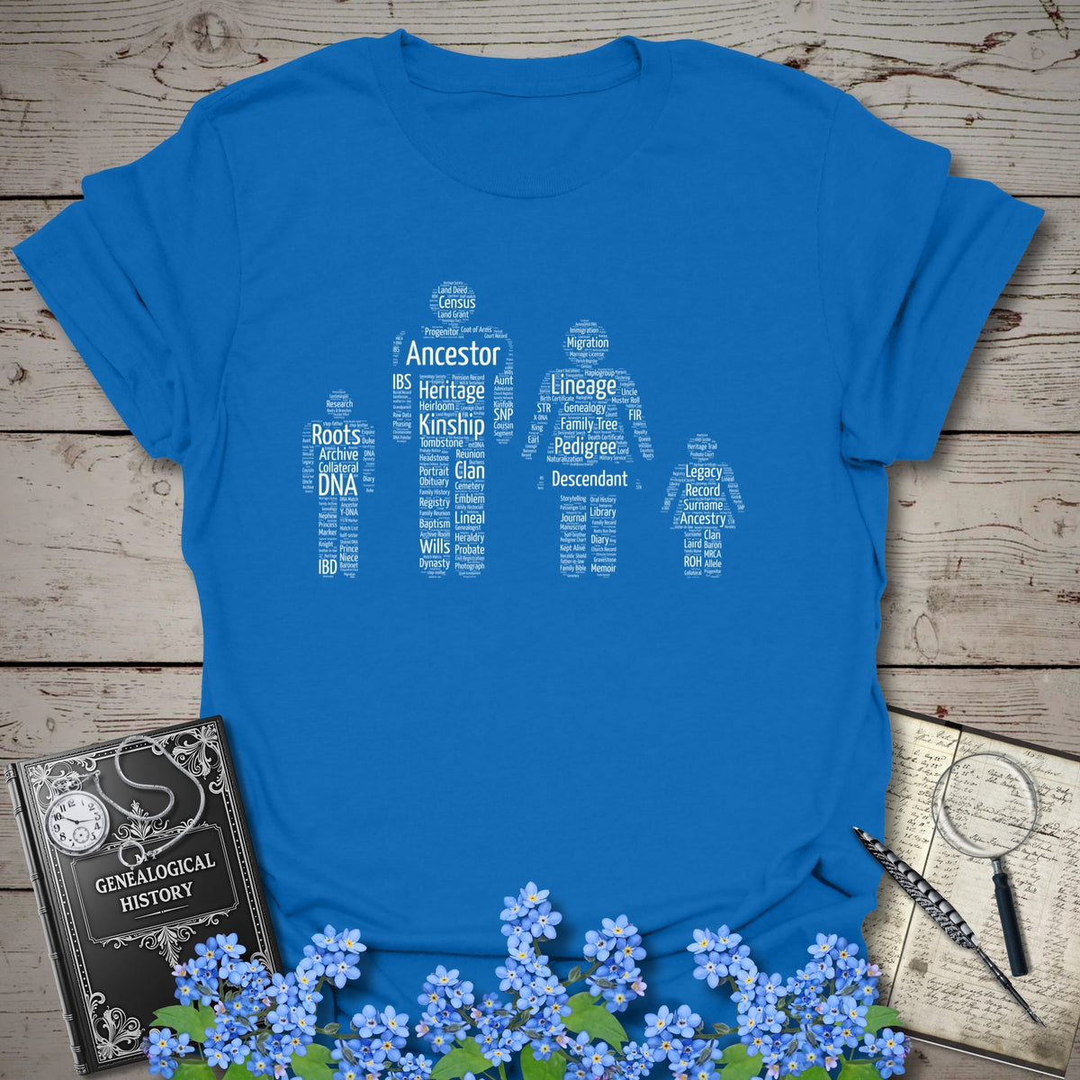 Family Word Cloud T-Shirt - Genealogy Keepsakes Custom Genealogy Gift - Royal S