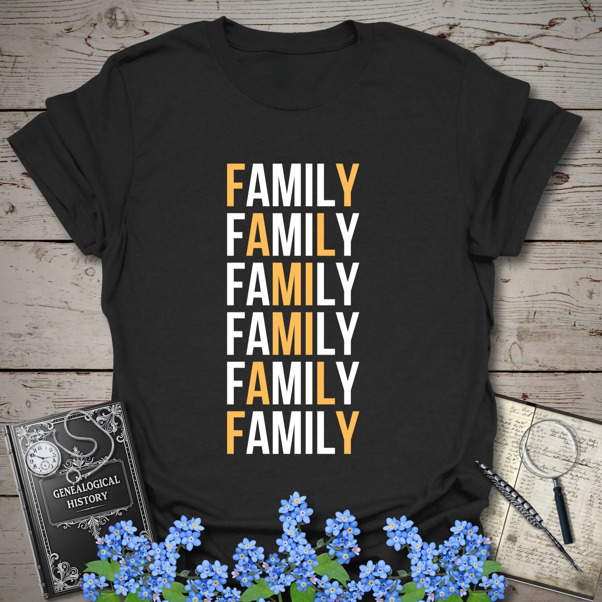 Family X T-Shirt in Black by Genealogy Keepsakes