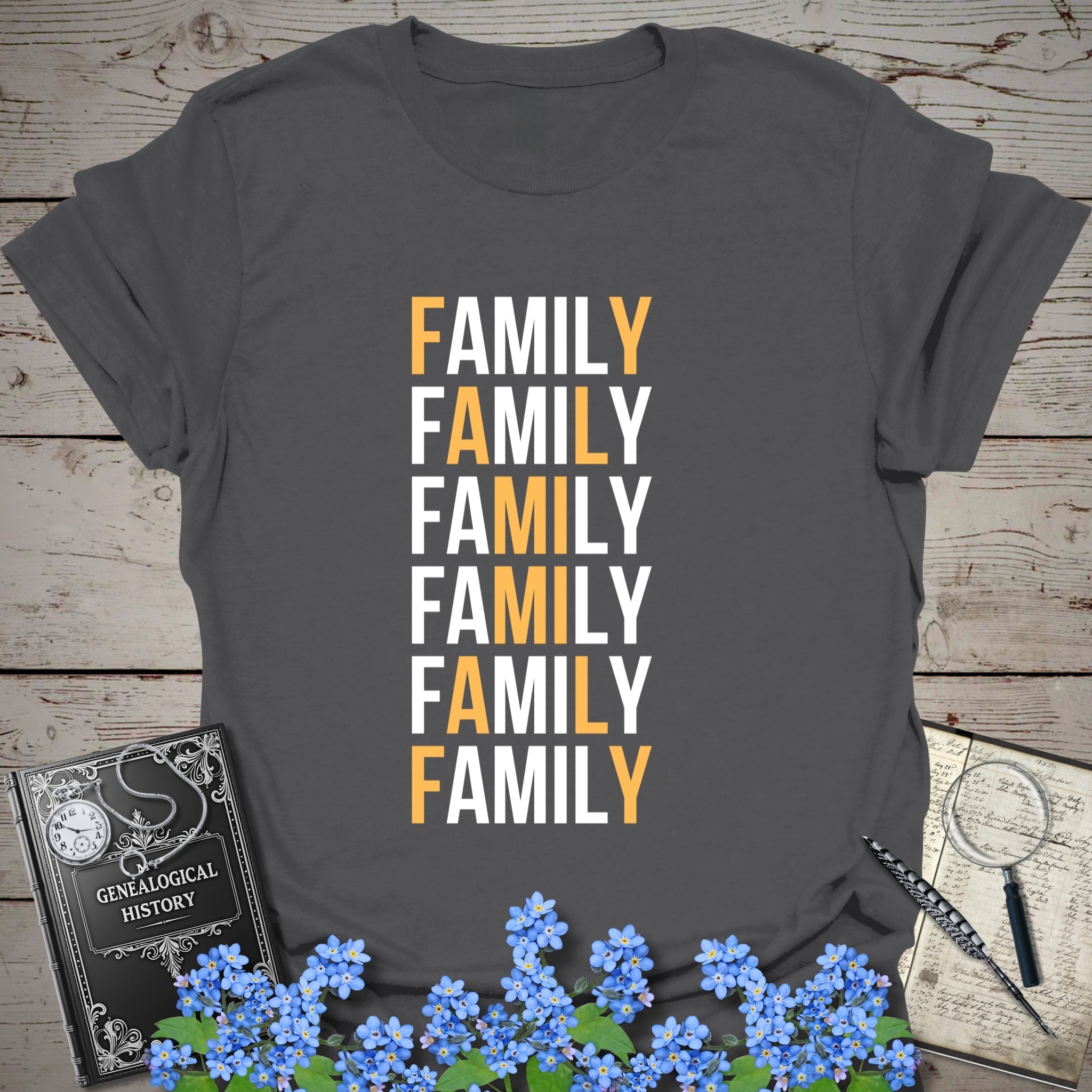 Family X T-Shirt in Charcoal by Genealogy Keepsakes