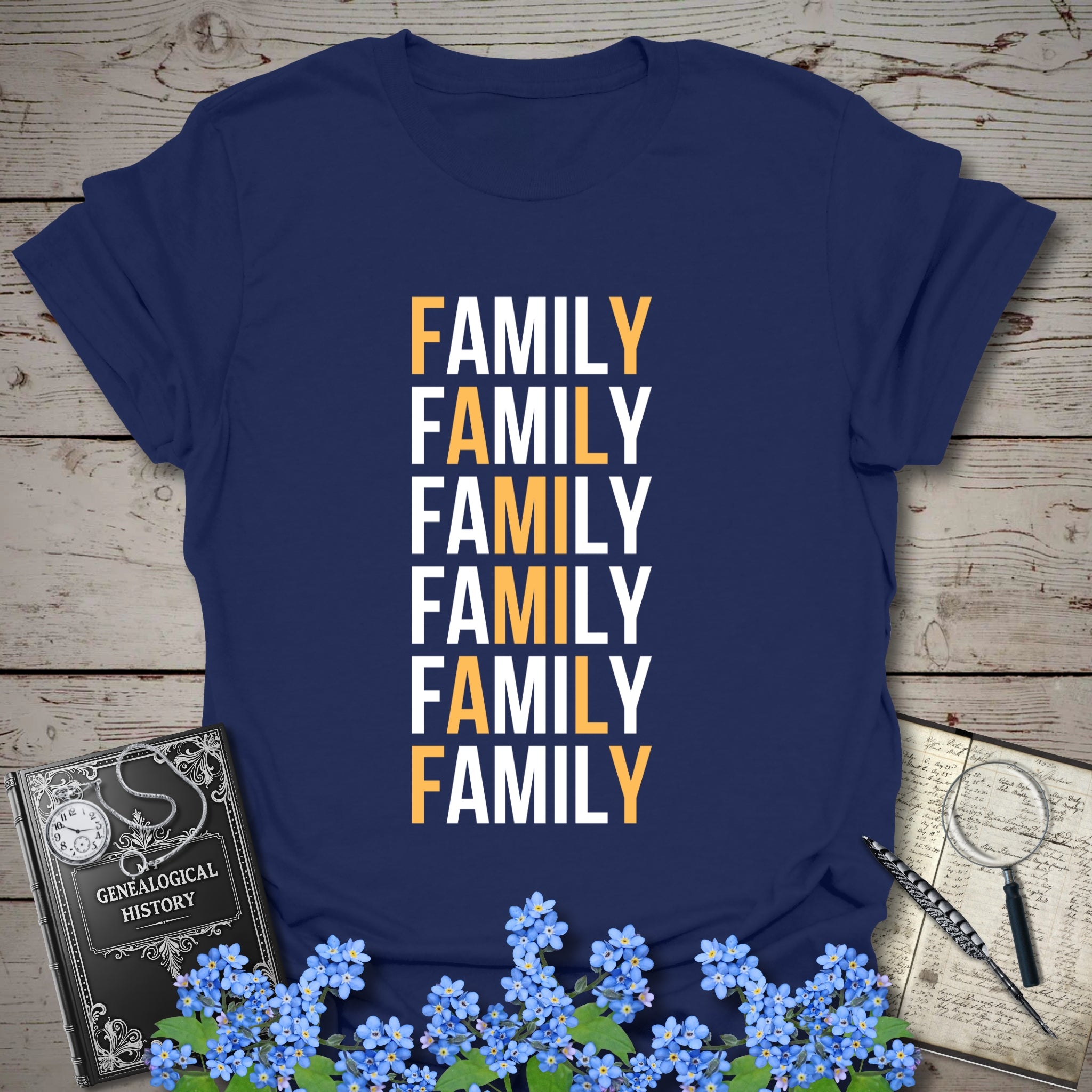 Family X T-Shirt in Navy by Genealogy Keepsakes
