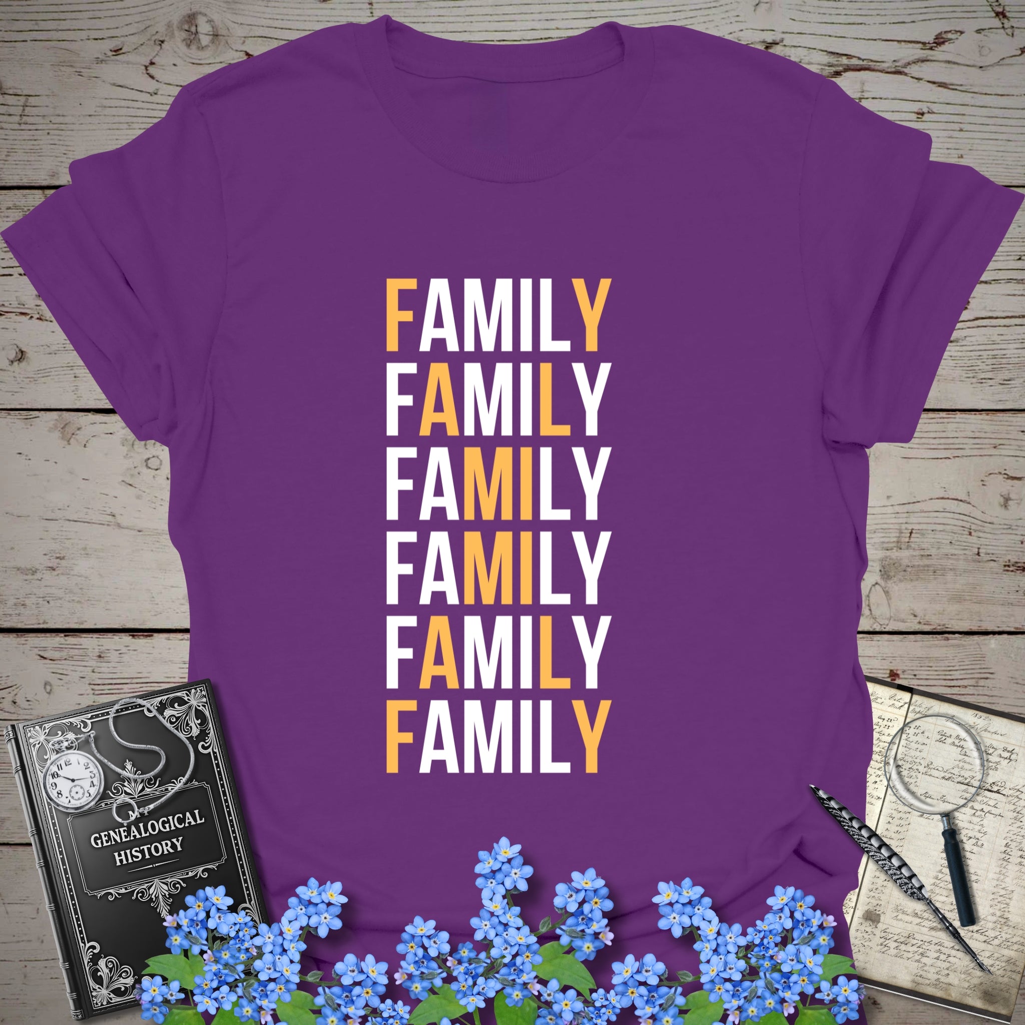 Family X T-Shirt in Purple by Genealogy Keepsakes