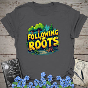 Following The Roots T-Shirt in Charcoal by Genealogy Keepsakes
