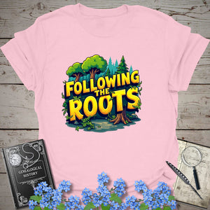 Following The Roots T-Shirt in Light Pink by Genealogy Keepsakes