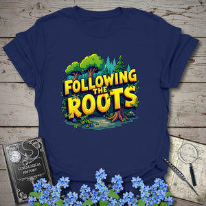Following The Roots T-Shirt in Navy by Genealogy Keepsakes