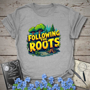 Following The Roots T-Shirt in Sport Grey by Genealogy Keepsakes