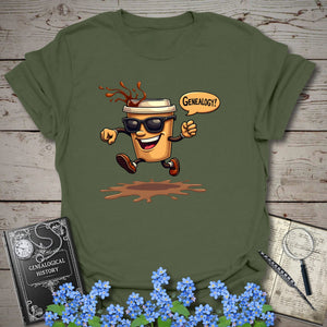 Fueled by Coffee T-Shirt in Military Green by Genealogy Keepsakes