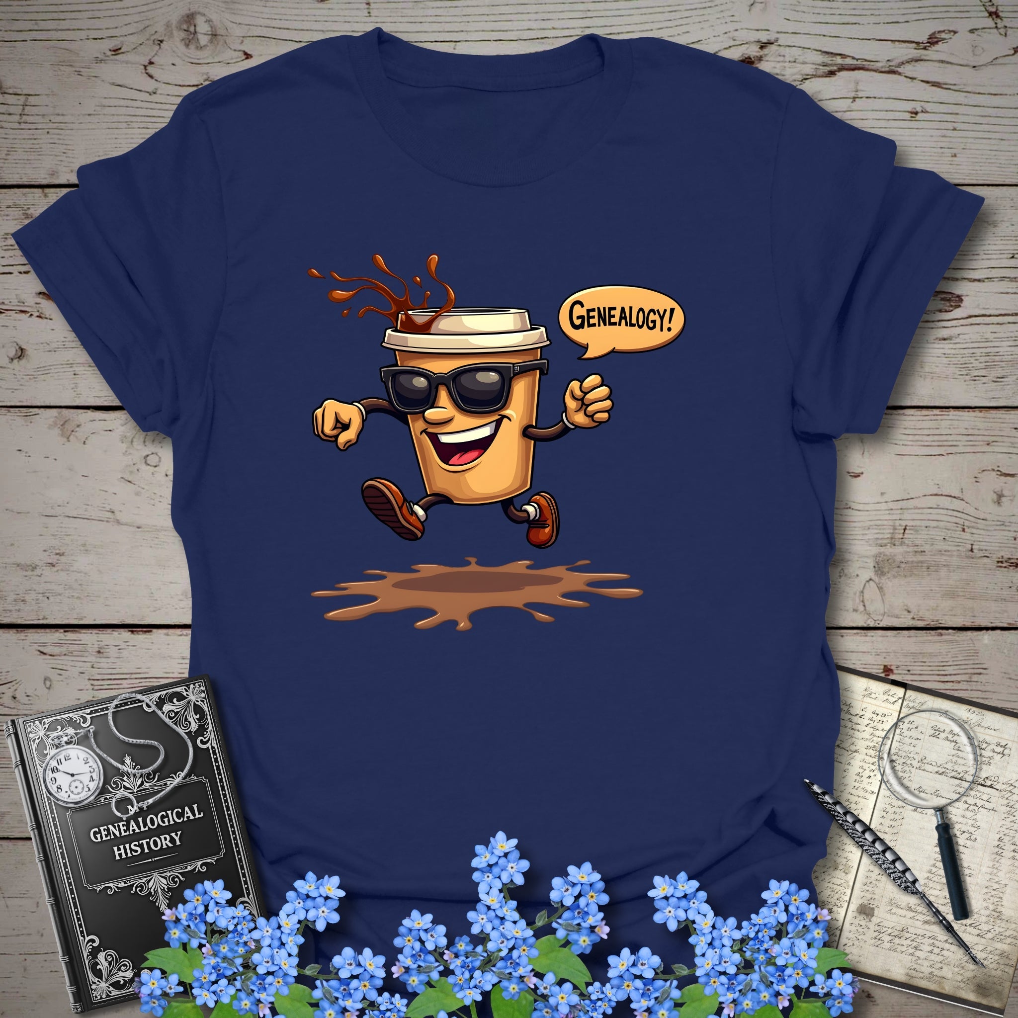 Fueled by Coffee T-Shirt in Navy by Genealogy Keepsakes