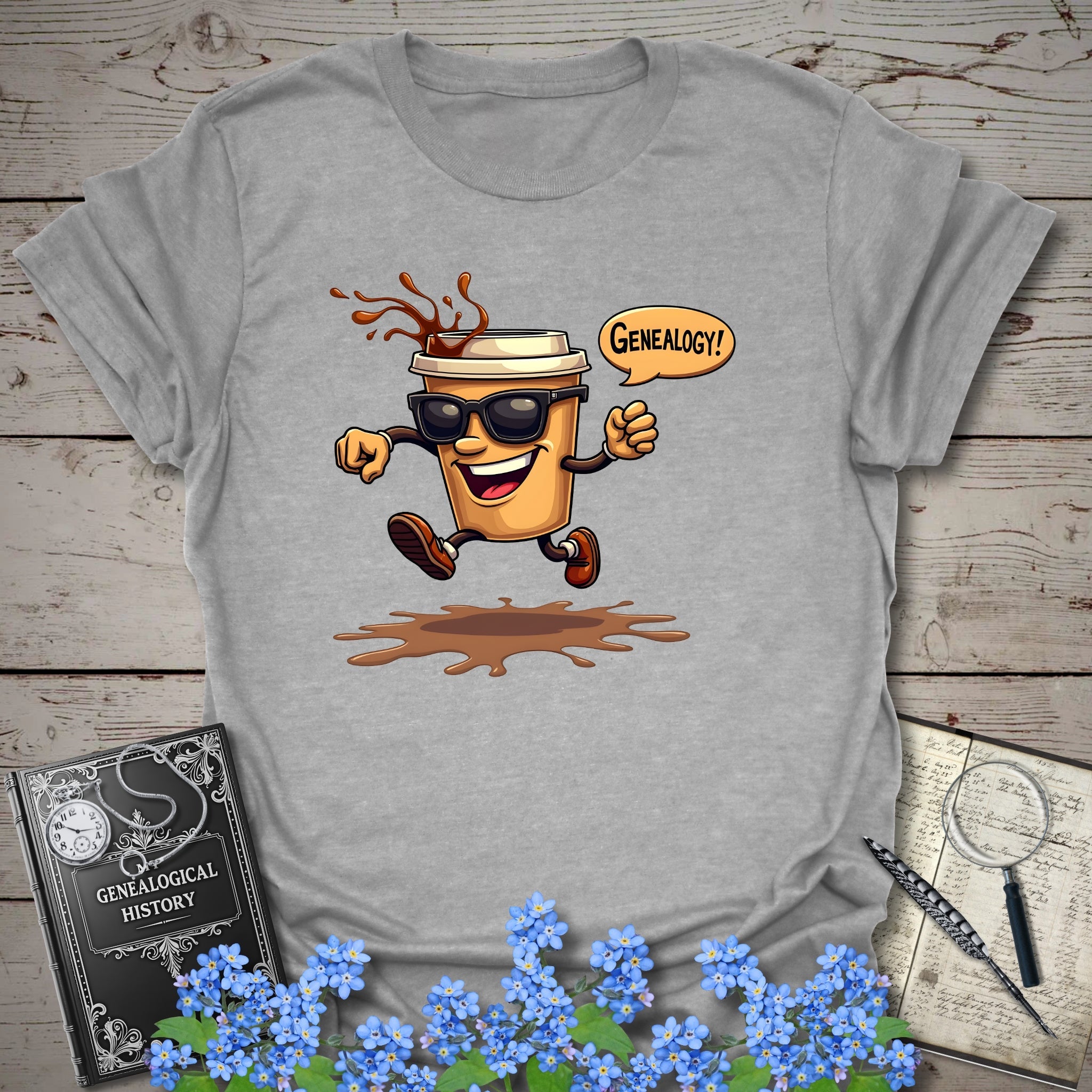 Fueled by Coffee T-Shirt in Sport Grey by Genealogy Keepsakes