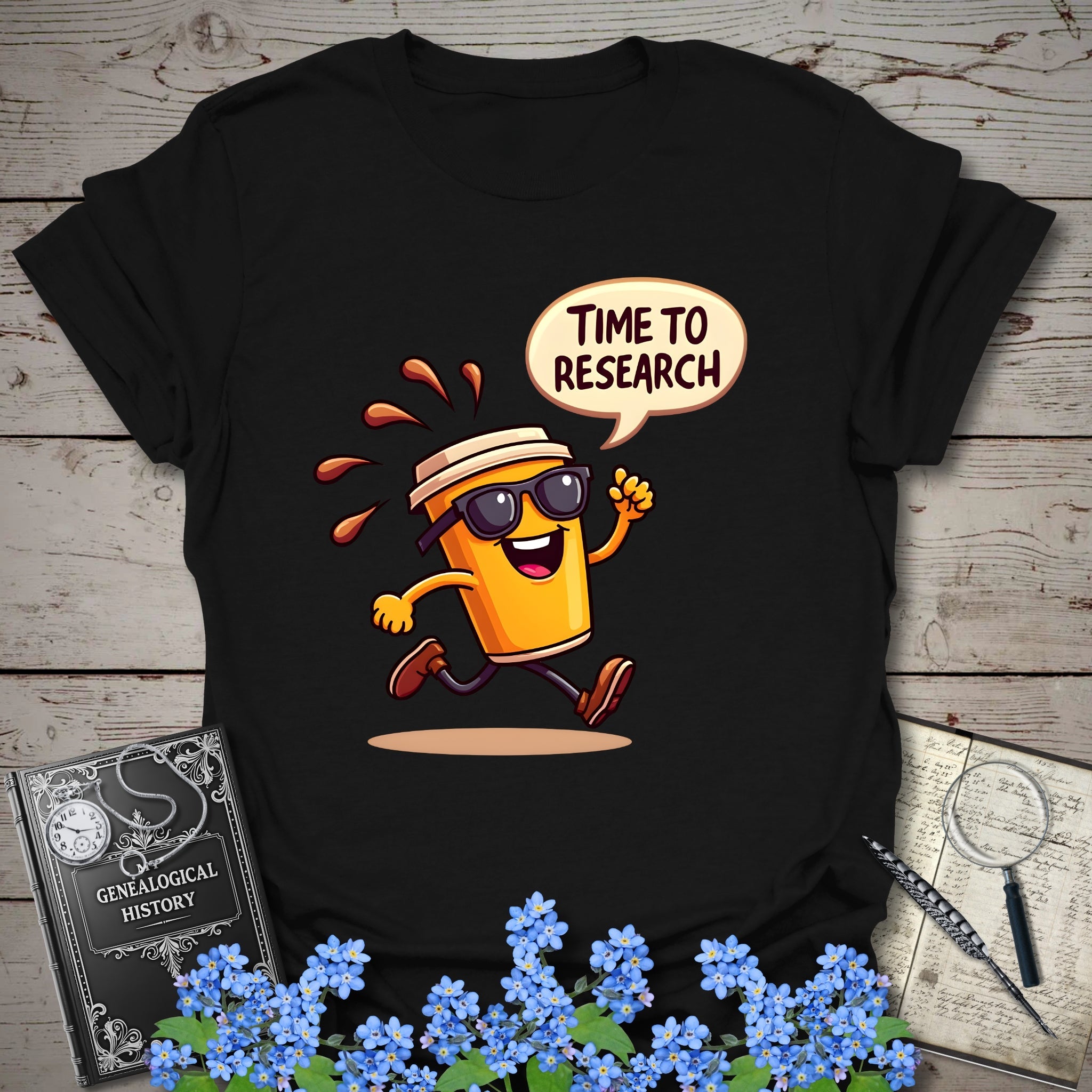 Fuelled For Research T-Shirt in Black by Genealogy Keepsakes