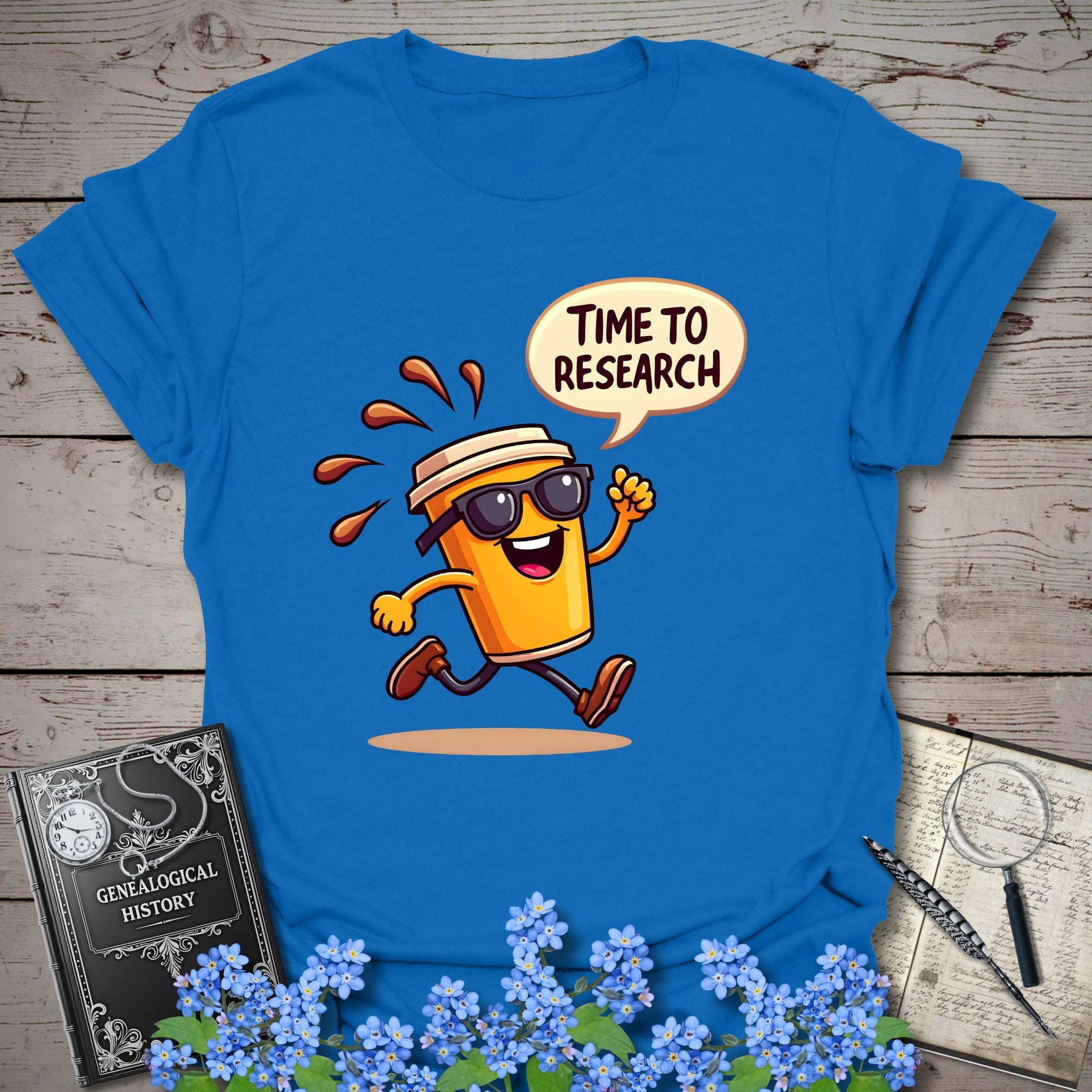 Fuelled For Research T-Shirt in Royal by Genealogy Keepsakes