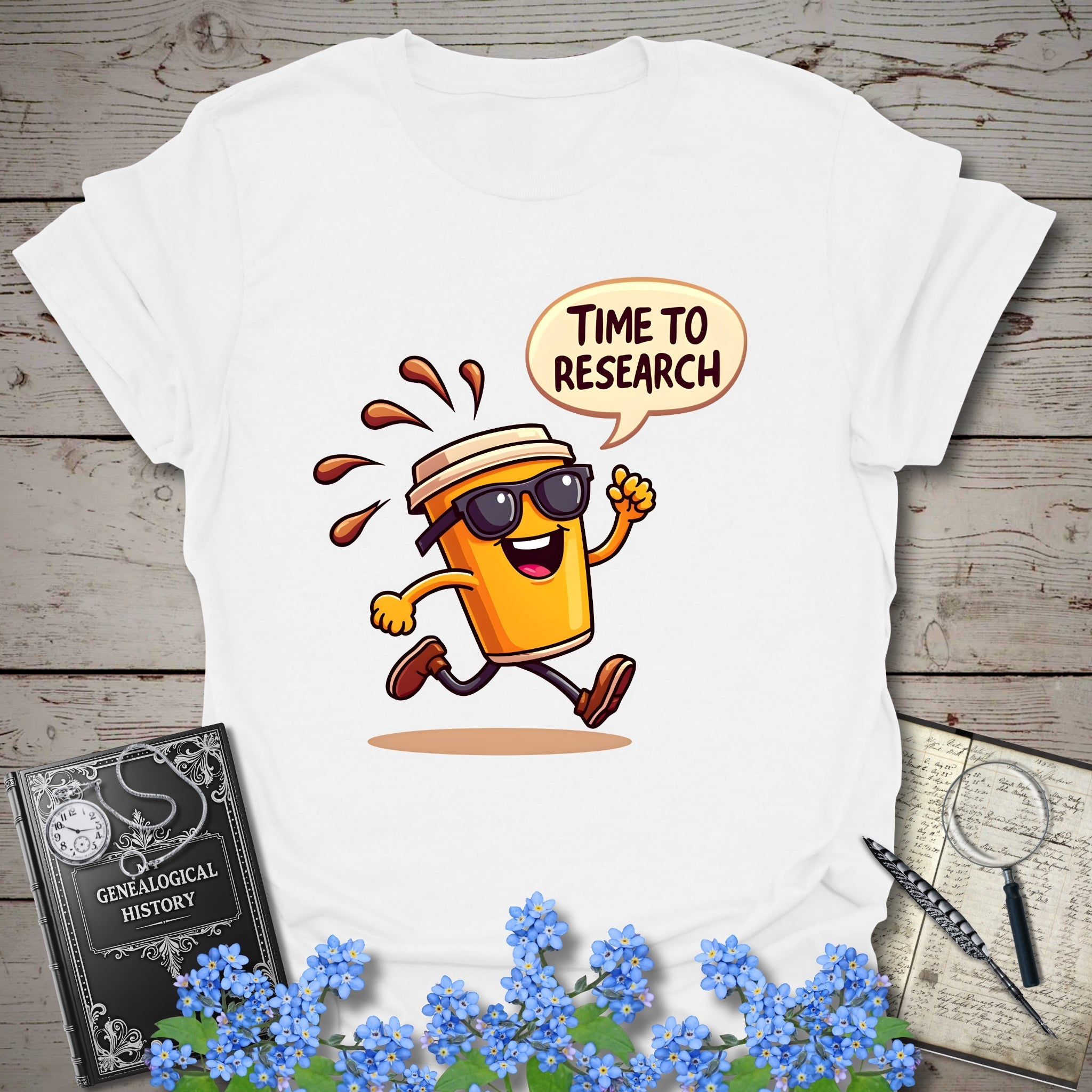 Fuelled For Research T-Shirt in White by Genealogy Keepsakes