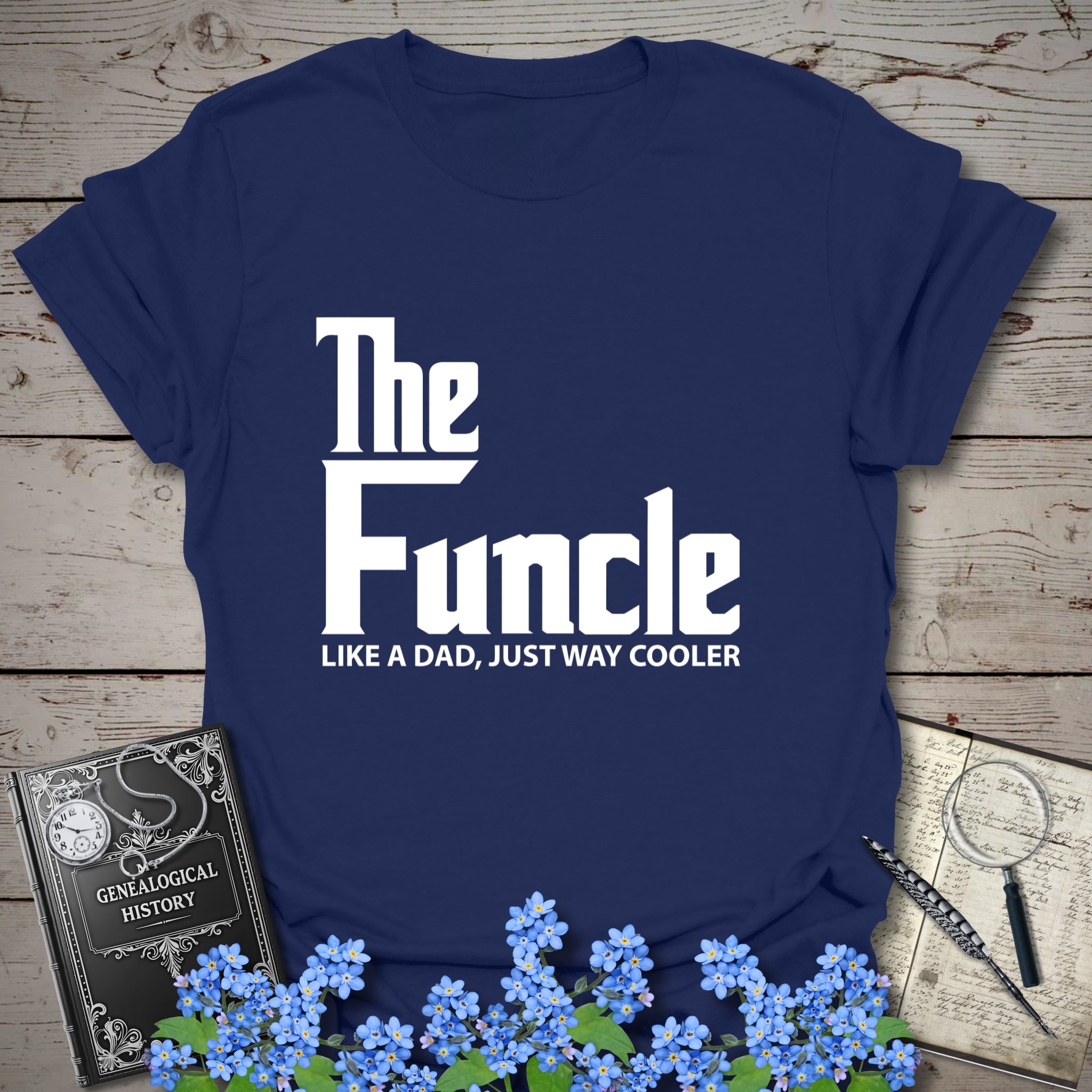 FUNCLE – Like a Dad, Only Cooler T-Shirt in Navy by Genealogy Keepsakes
