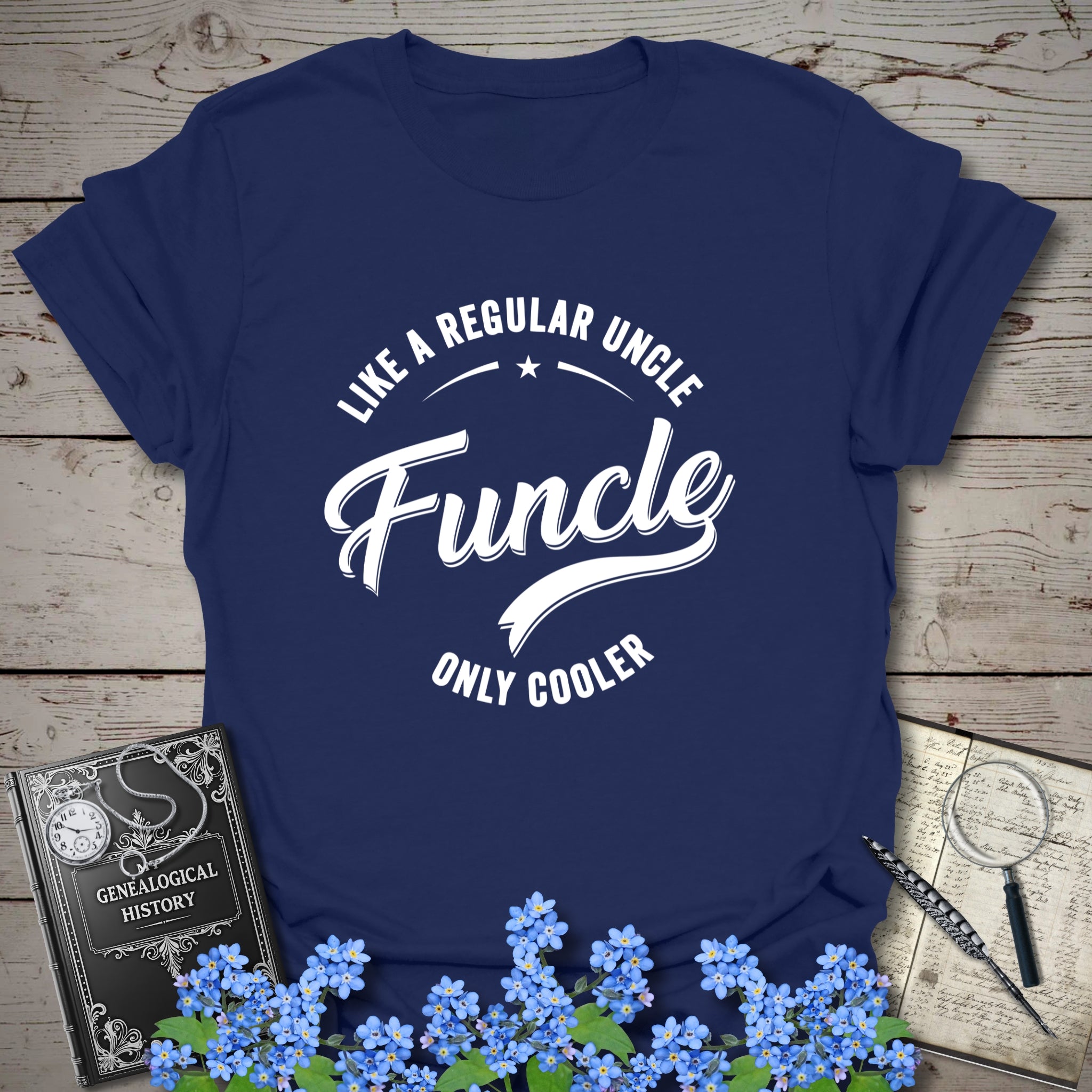 FUNCLE – Like a Dad, Only Cooler T-Shirt in Navy by Genealogy Keepsakes