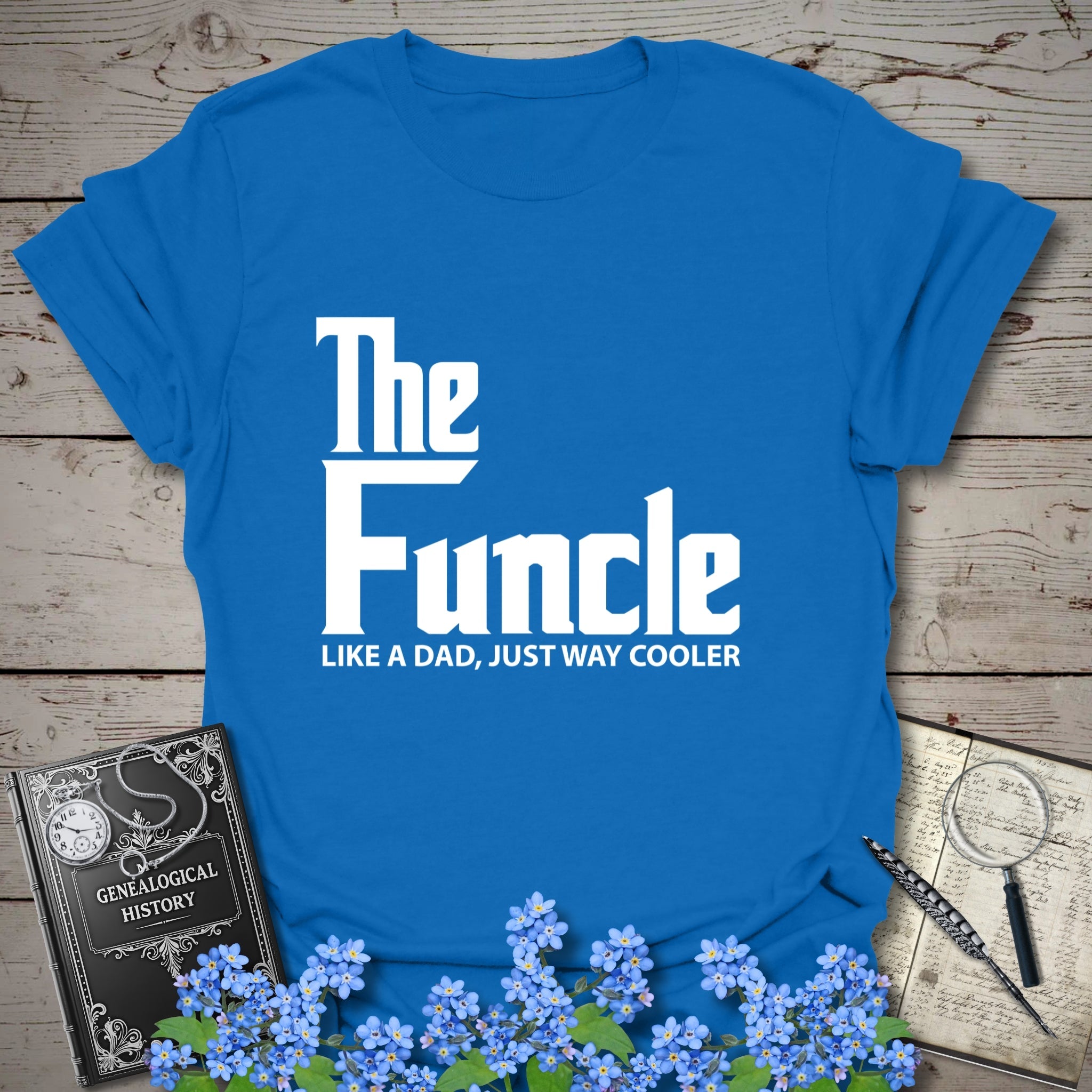 FUNCLE – Like a Dad, Only Cooler T-Shirt in Royal by Genealogy Keepsakes