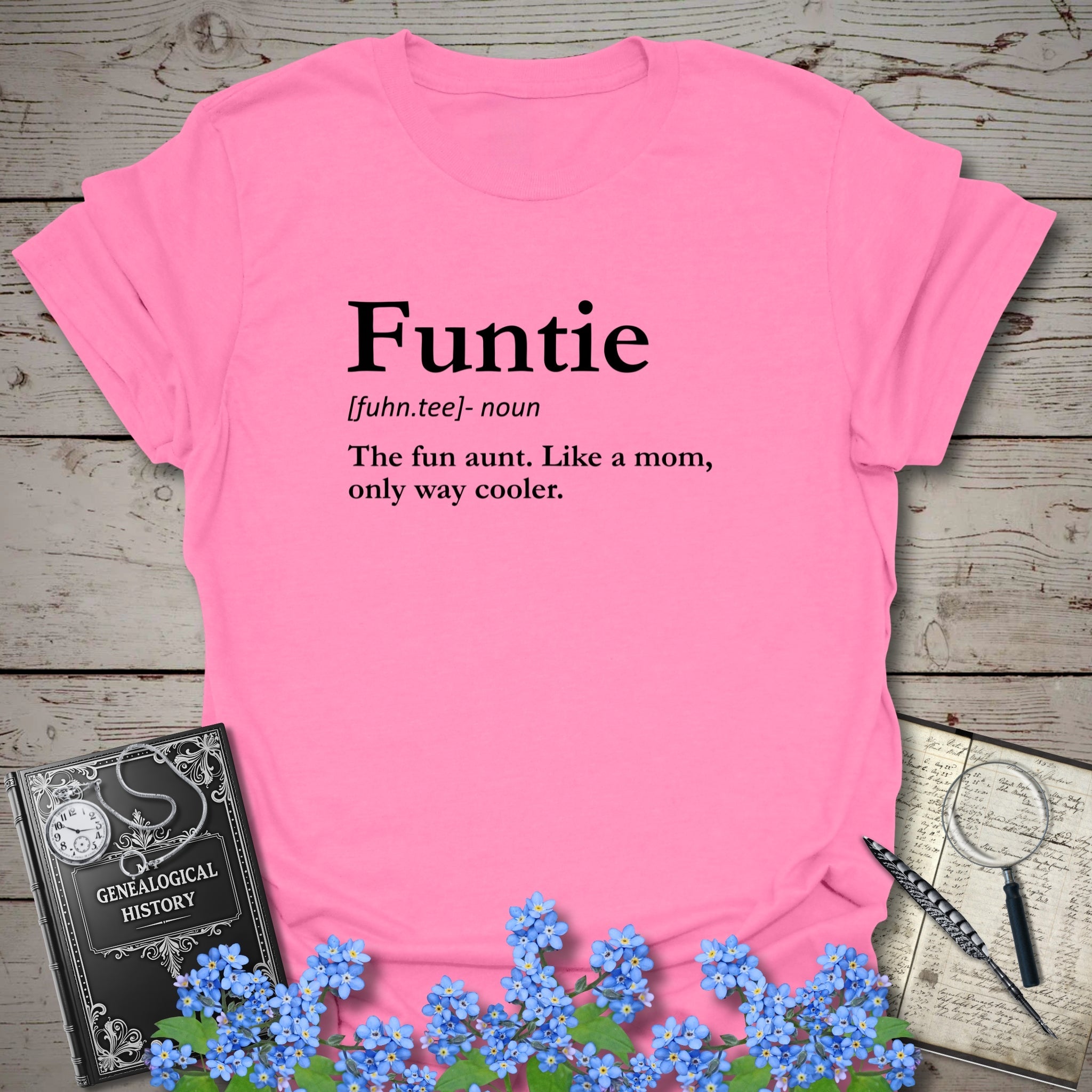 FUNTIE – Like a Mom, Only Cooler T-Shirt in Azalea by Genealogy Keepsakes