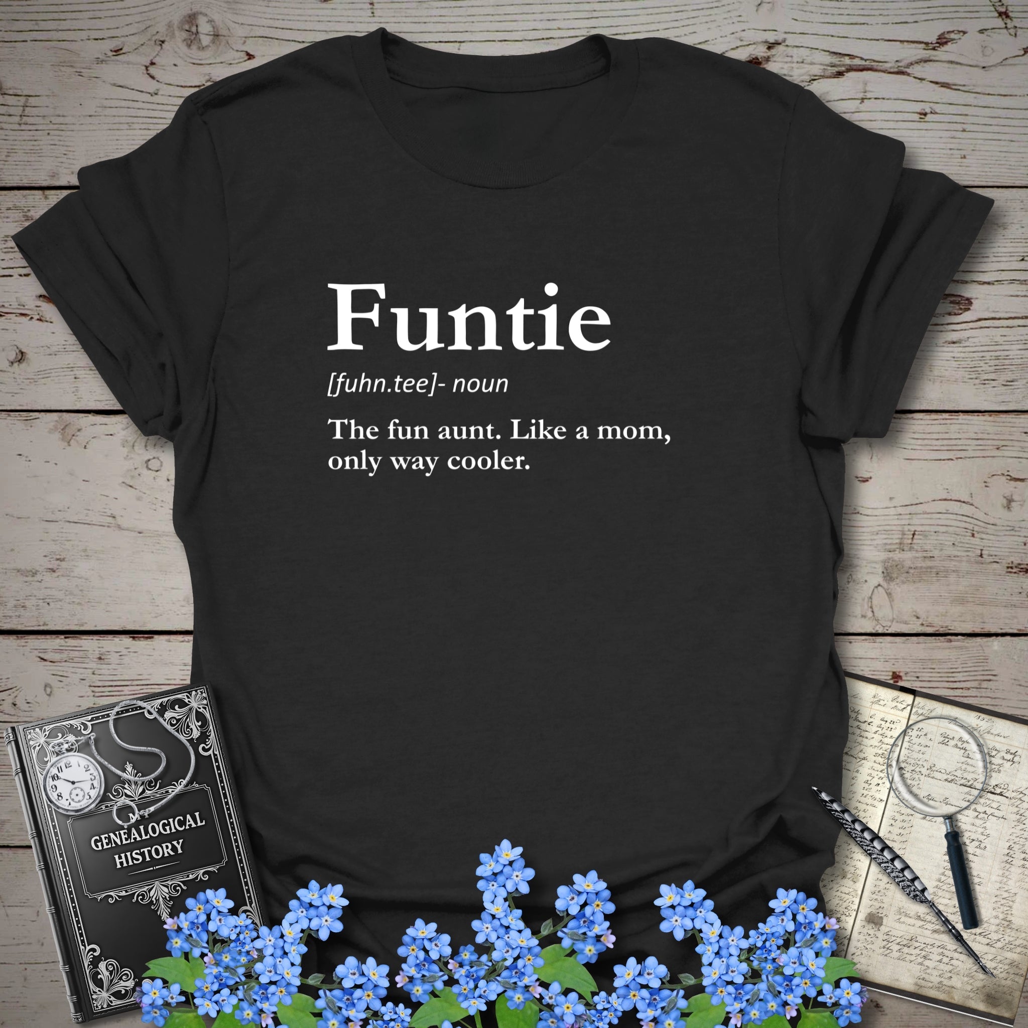 FUNTIE – Like a Mom, Only Cooler T-Shirt in Black by Genealogy Keepsakes