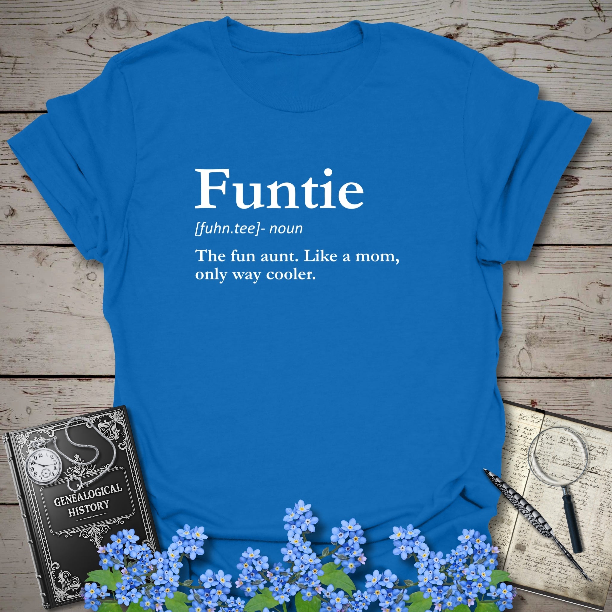 FUNTIE – Like a Mom, Only Cooler T-Shirt in Royal by Genealogy Keepsakes