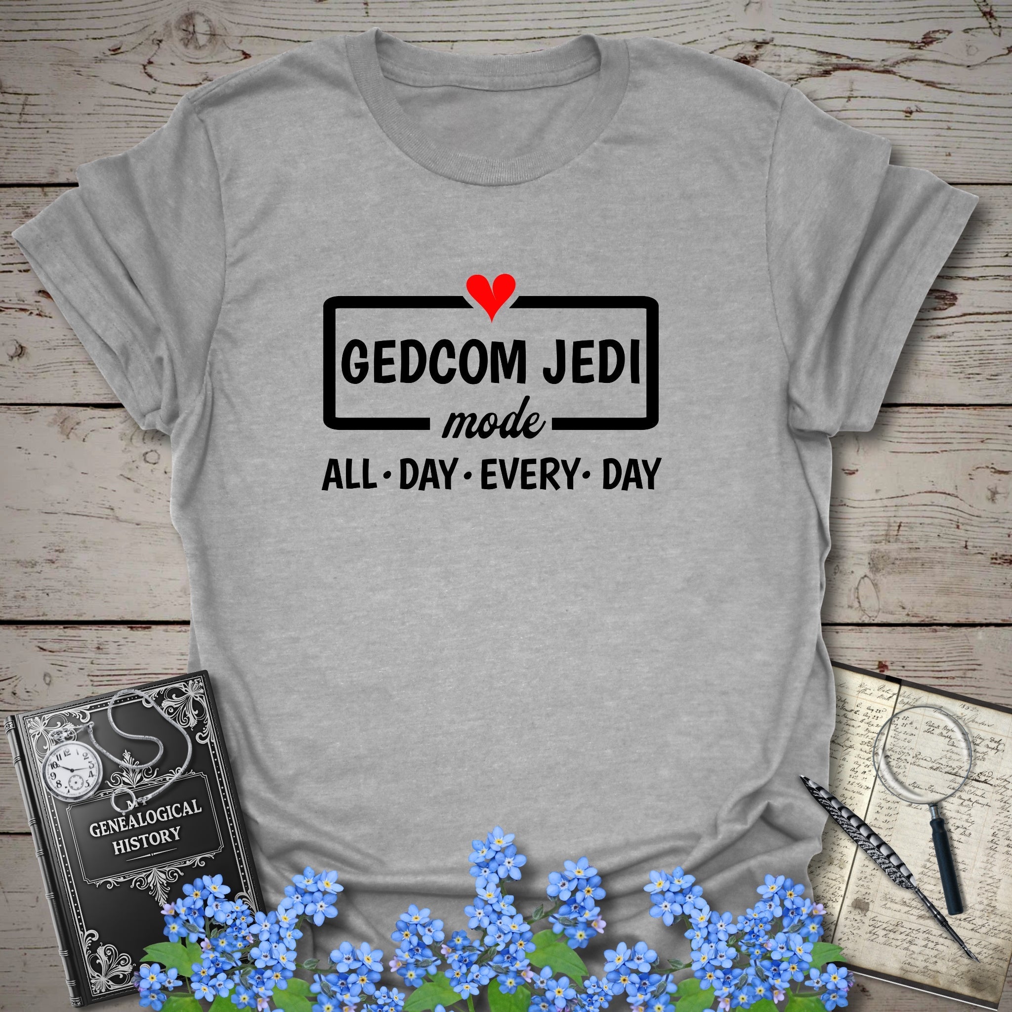 GEDCOM Jedi Mode T-Shirt in Sport Grey by Genealogy Keepsakes