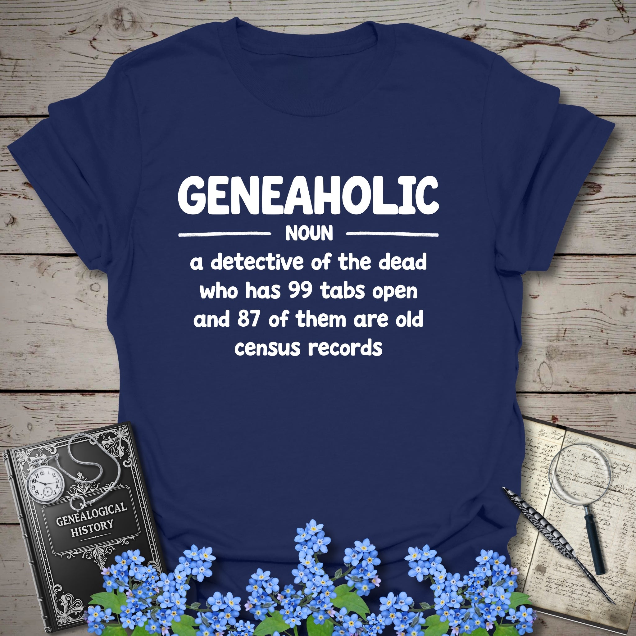Geneaholic T-Shirt in Navy by Genealogy Keepsakes