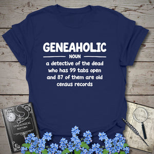 Geneaholic T-Shirt in Navy by Genealogy Keepsakes