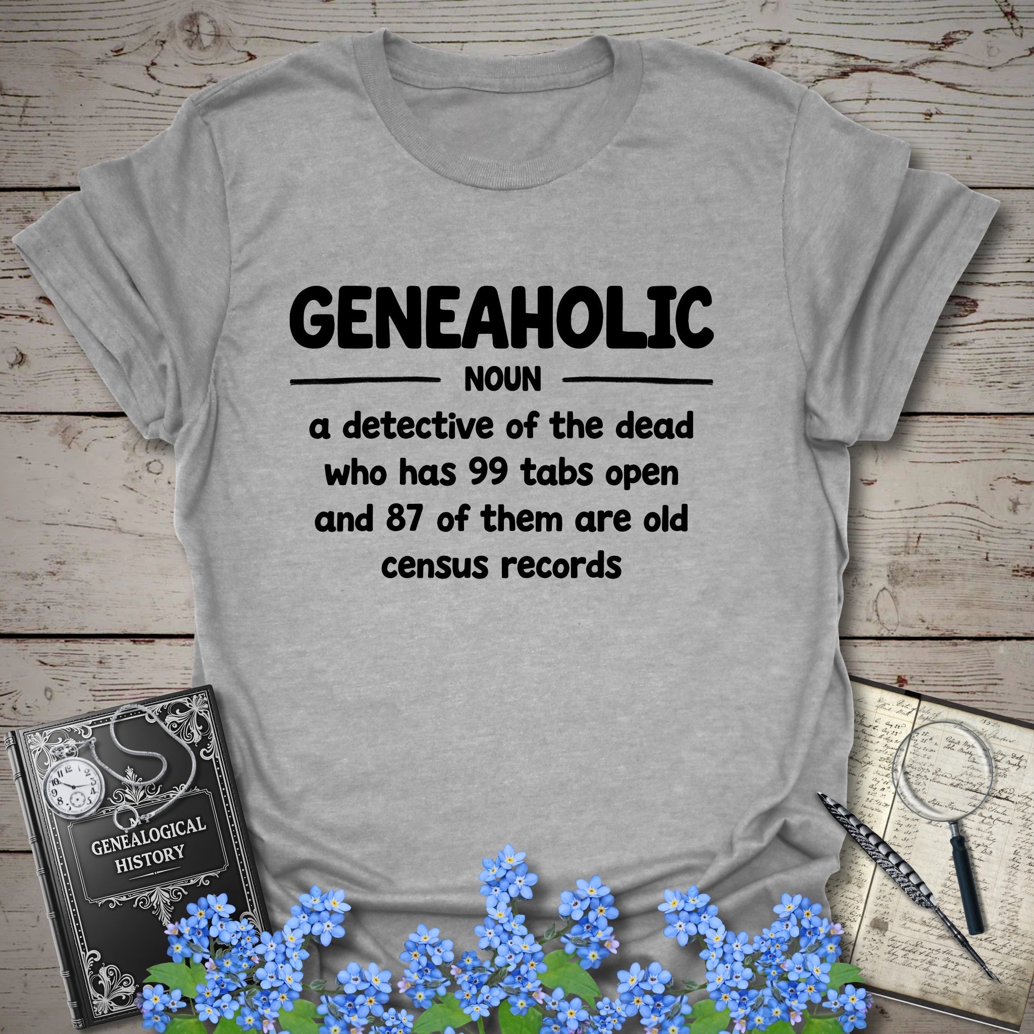 Geneaholic T-Shirt in Sport Grey by Genealogy Keepsakes