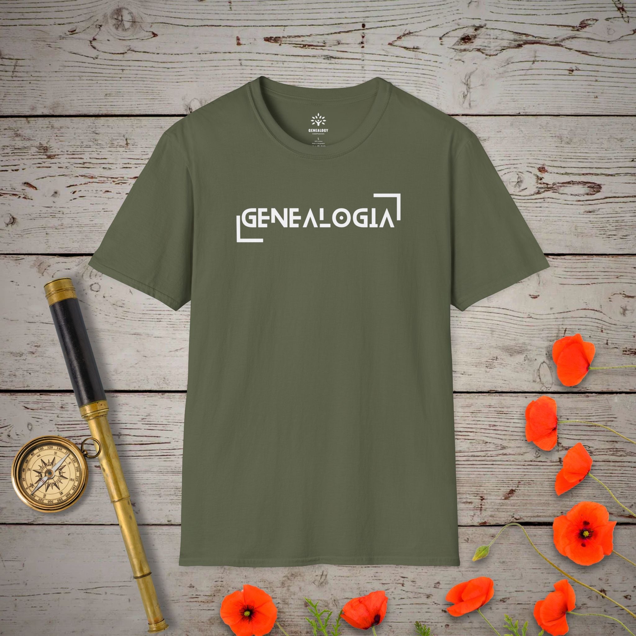 Genealogia T-Shirt in Military Green by Genealogy Keepsakes