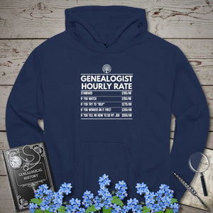Genealogist Hourly Rate Hoodie in Navy by Genealogy Keepsakes