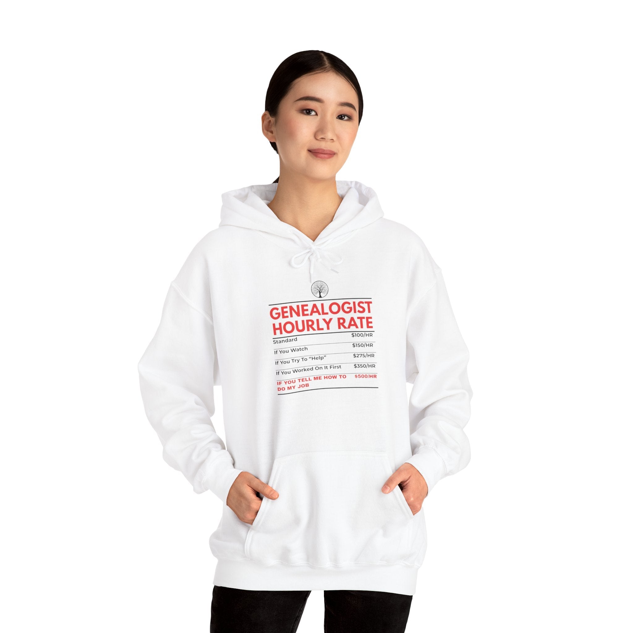 Genealogist Hourly Rate Hoodie in White by Genealogy Keepsakes