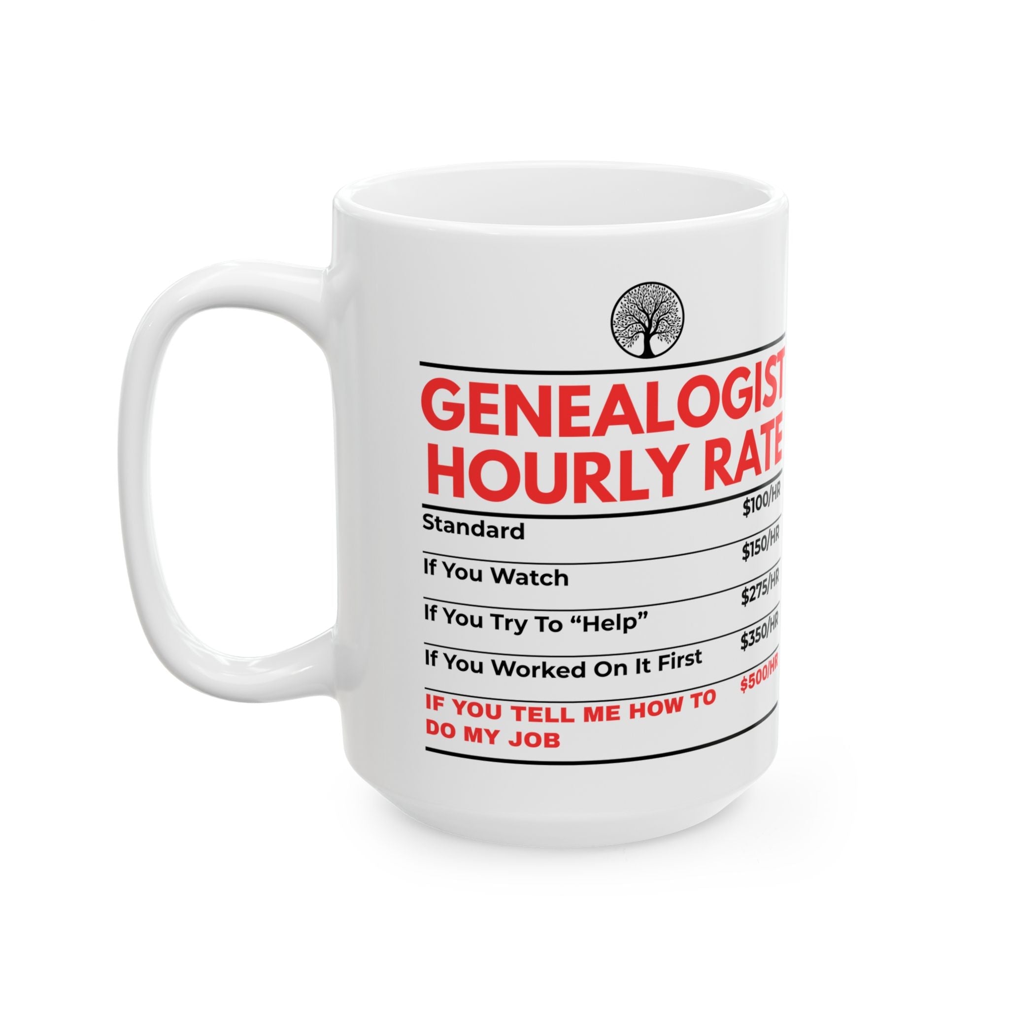 Genealogist Hourly Rate Mug (11oz|15oz) in 15oz by Genealogy Keepsakes