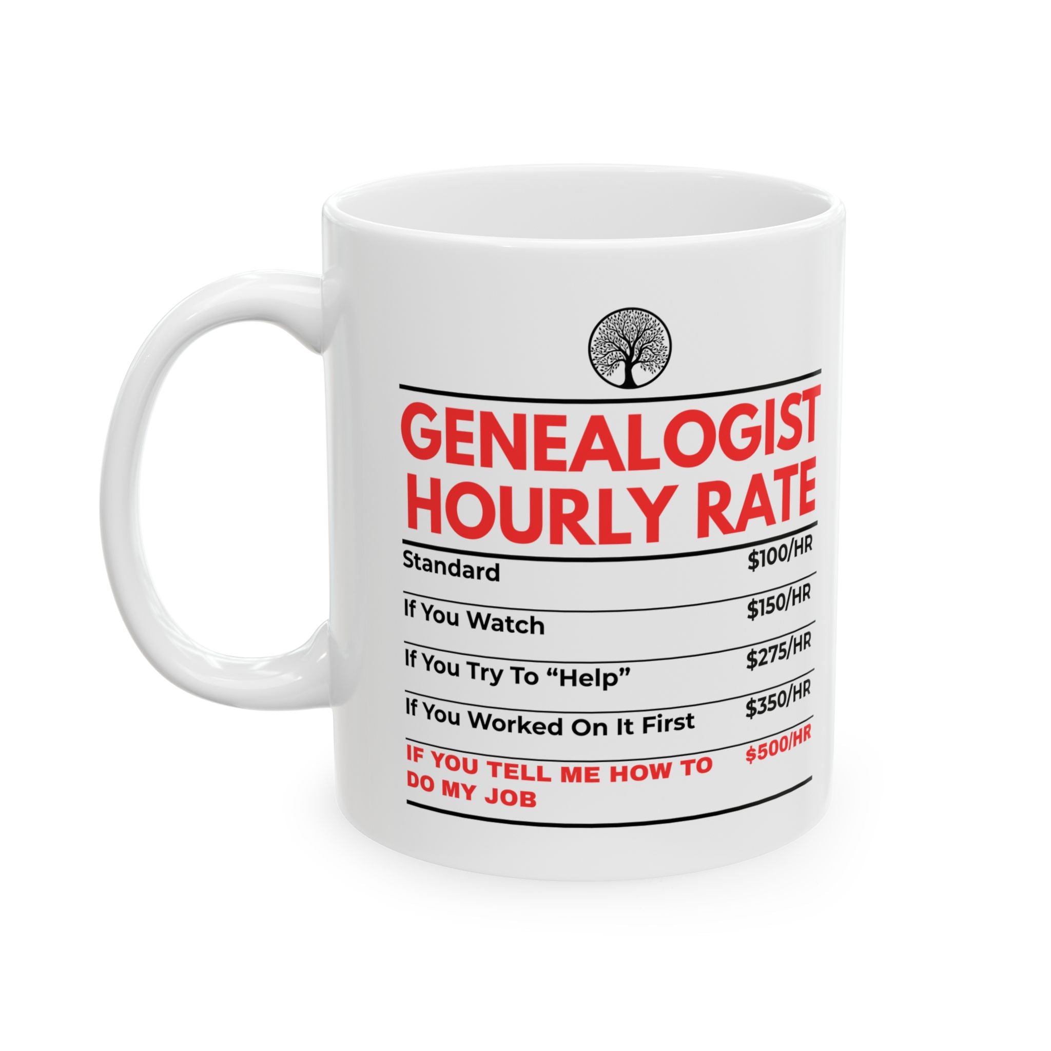 Genealogist Hourly Rate Mug (11oz|15oz) in 15oz by Genealogy Keepsakes