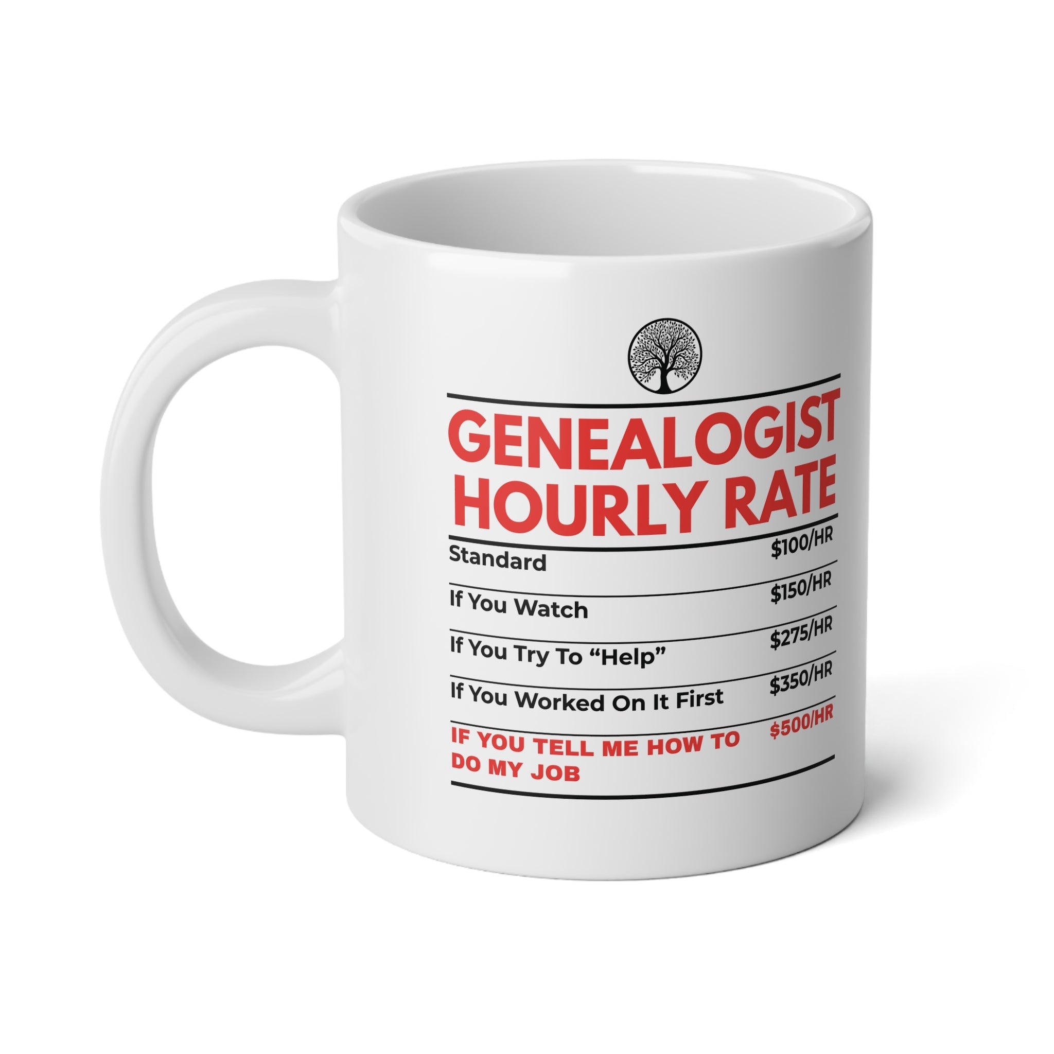 Genealogist Hourly Rate Mug (20oz) in White by Genealogy Keepsakes