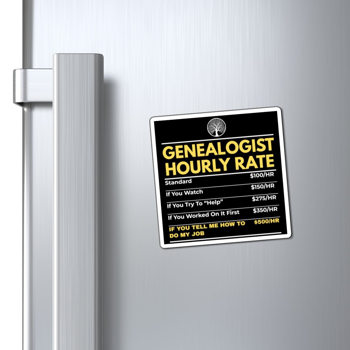 Genealogist Hourly Rate Refrigerator Magnet in 6" × 6" by Genealogy Keepsakes