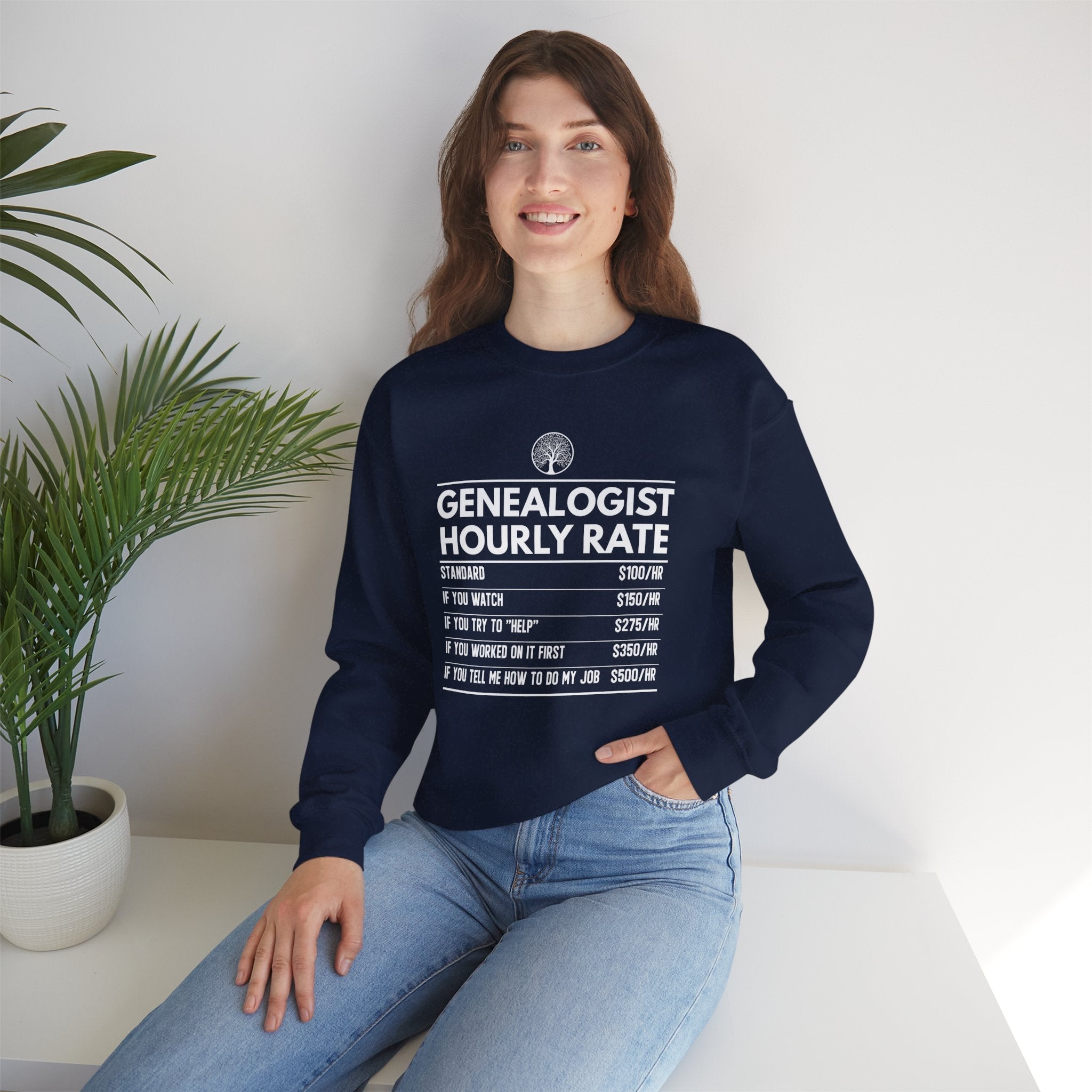 Genealogist Hourly Rate Sweatshirt in Light Pink by Genealogy Keepsakes