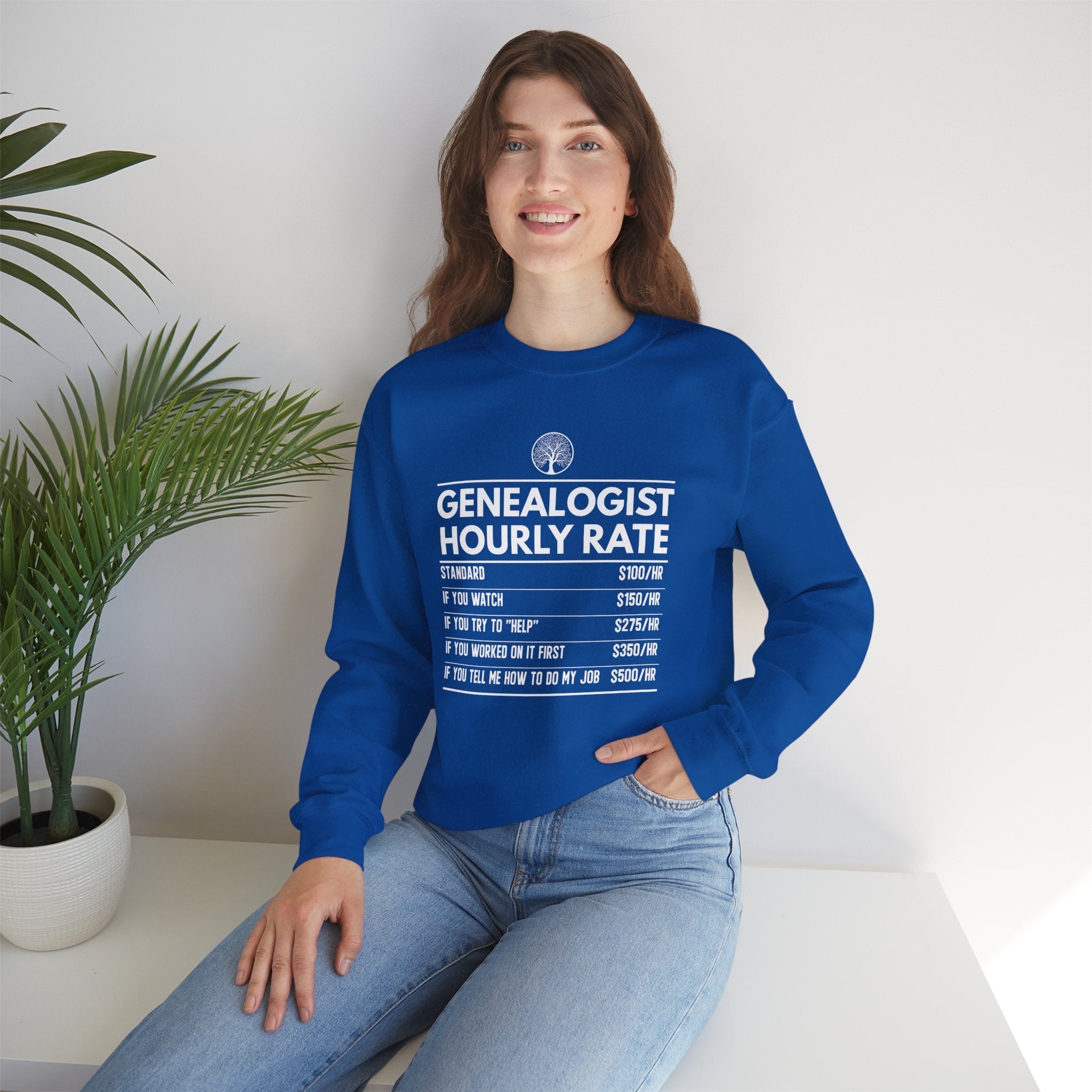 Genealogist Hourly Rate Sweatshirt in Light Pink by Genealogy Keepsakes