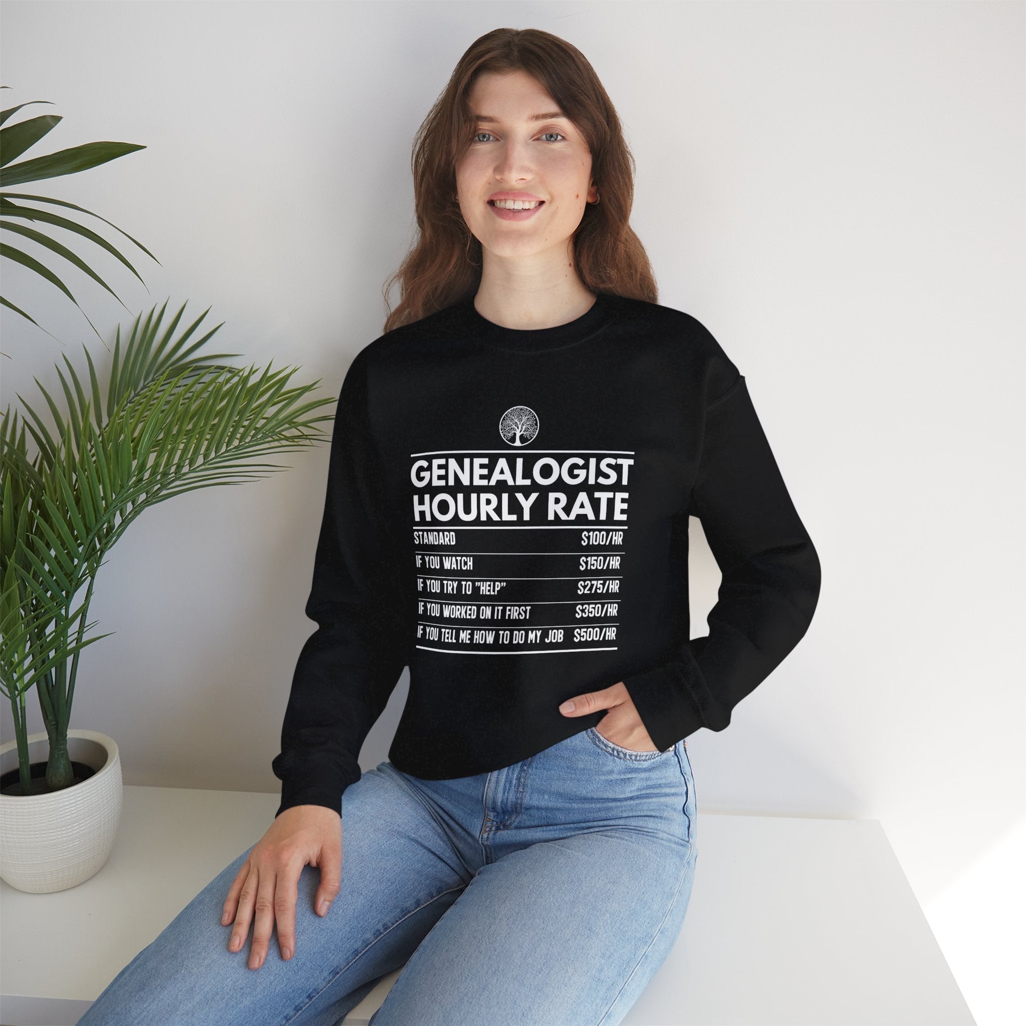 Genealogist Hourly Rate Sweatshirt in Light Pink by Genealogy Keepsakes