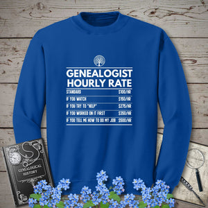 Genealogist Hourly Rate Sweatshirt in Royal by Genealogy Keepsakes