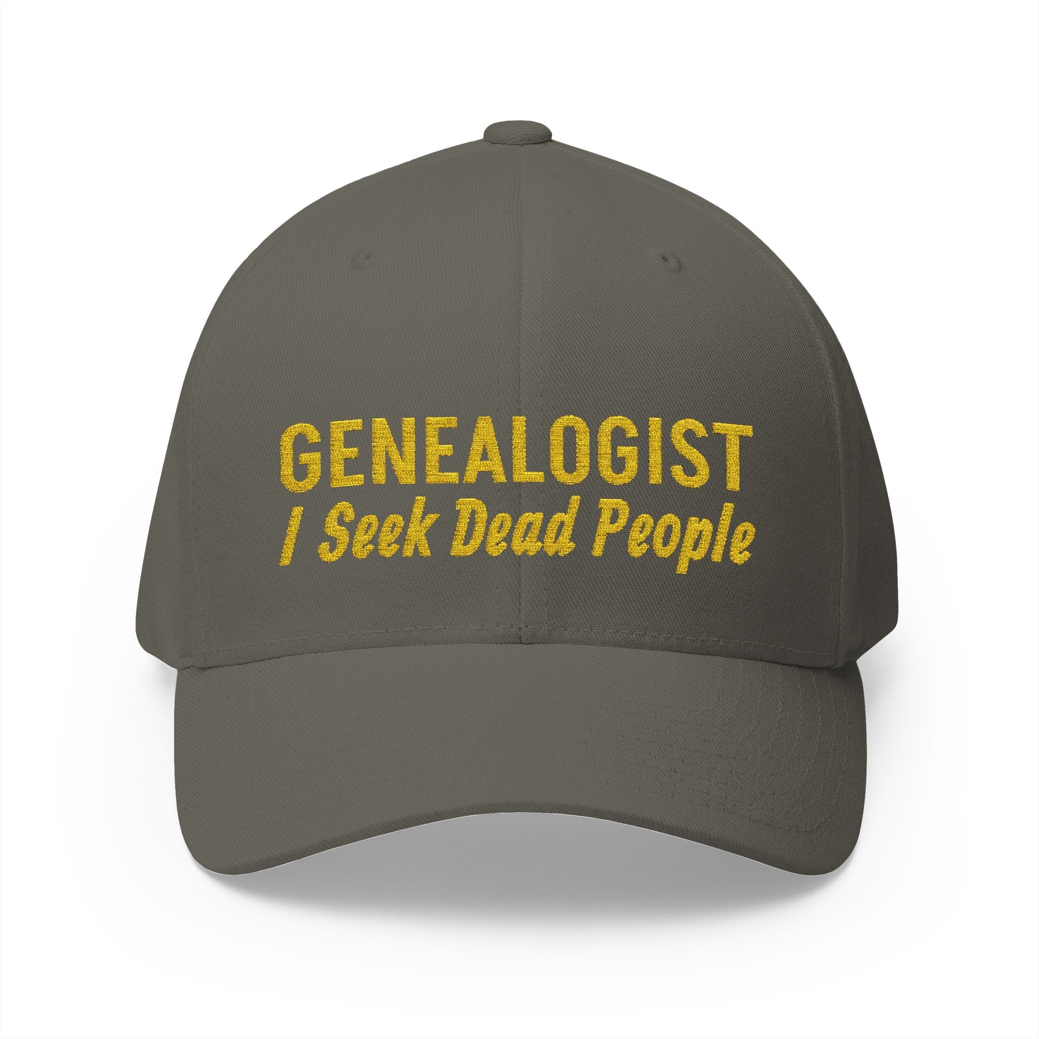 Genealogist - I Seek Dead People Embroidered Cap in Olive by Genealogy Keepsakes