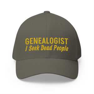 Genealogist - I Seek Dead People Embroidered Cap in Olive by Genealogy Keepsakes