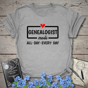 Genealogist Mode T-Shirt in Sport Grey by Genealogy Keepsakes