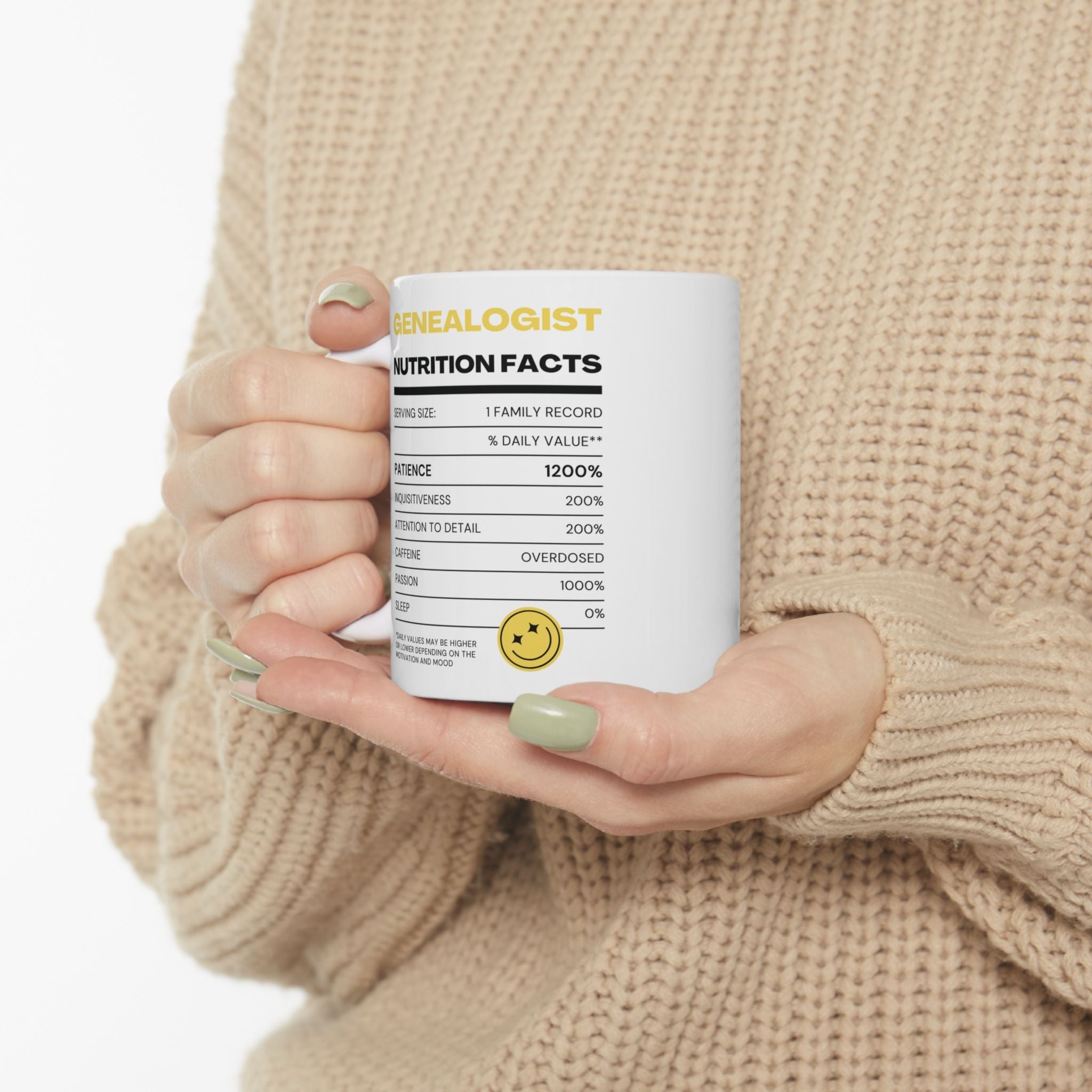 Genealogist Nutrition Facts Mug (11oz|15oz) in by Genealogy Keepsakes
