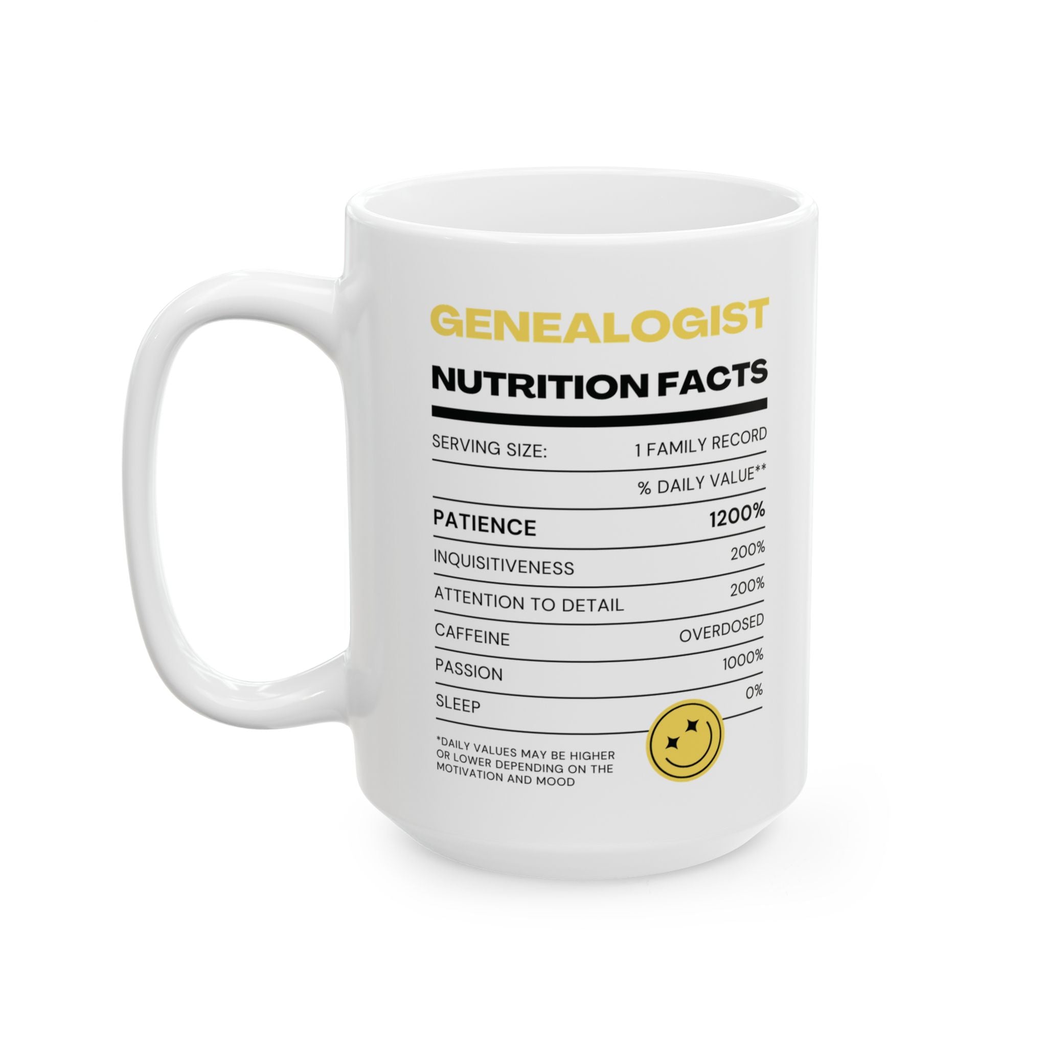 Genealogist Nutrition Facts Mug (11oz|15oz) in by Genealogy Keepsakes