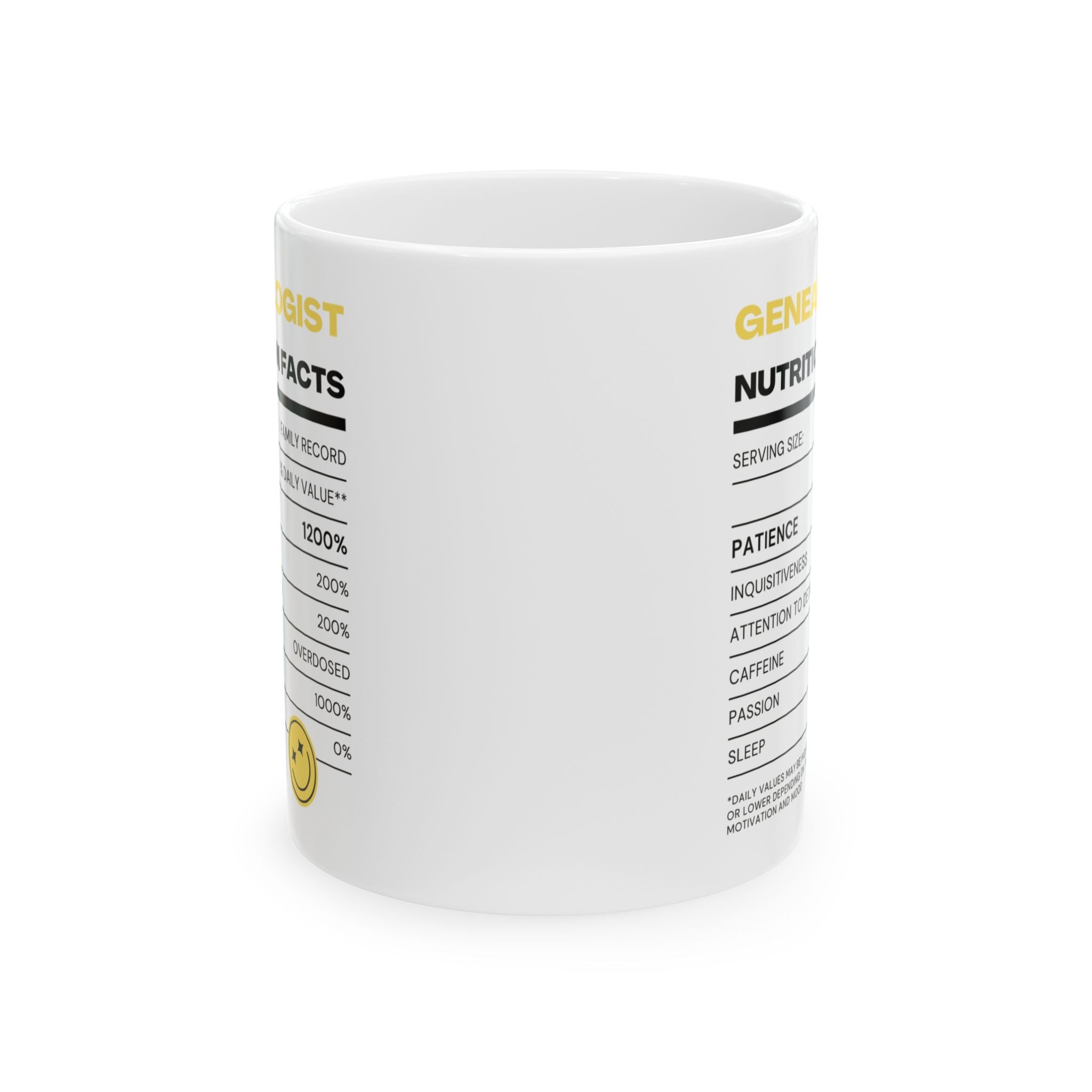 Genealogist Nutrition Facts Mug (11oz|15oz) in by Genealogy Keepsakes