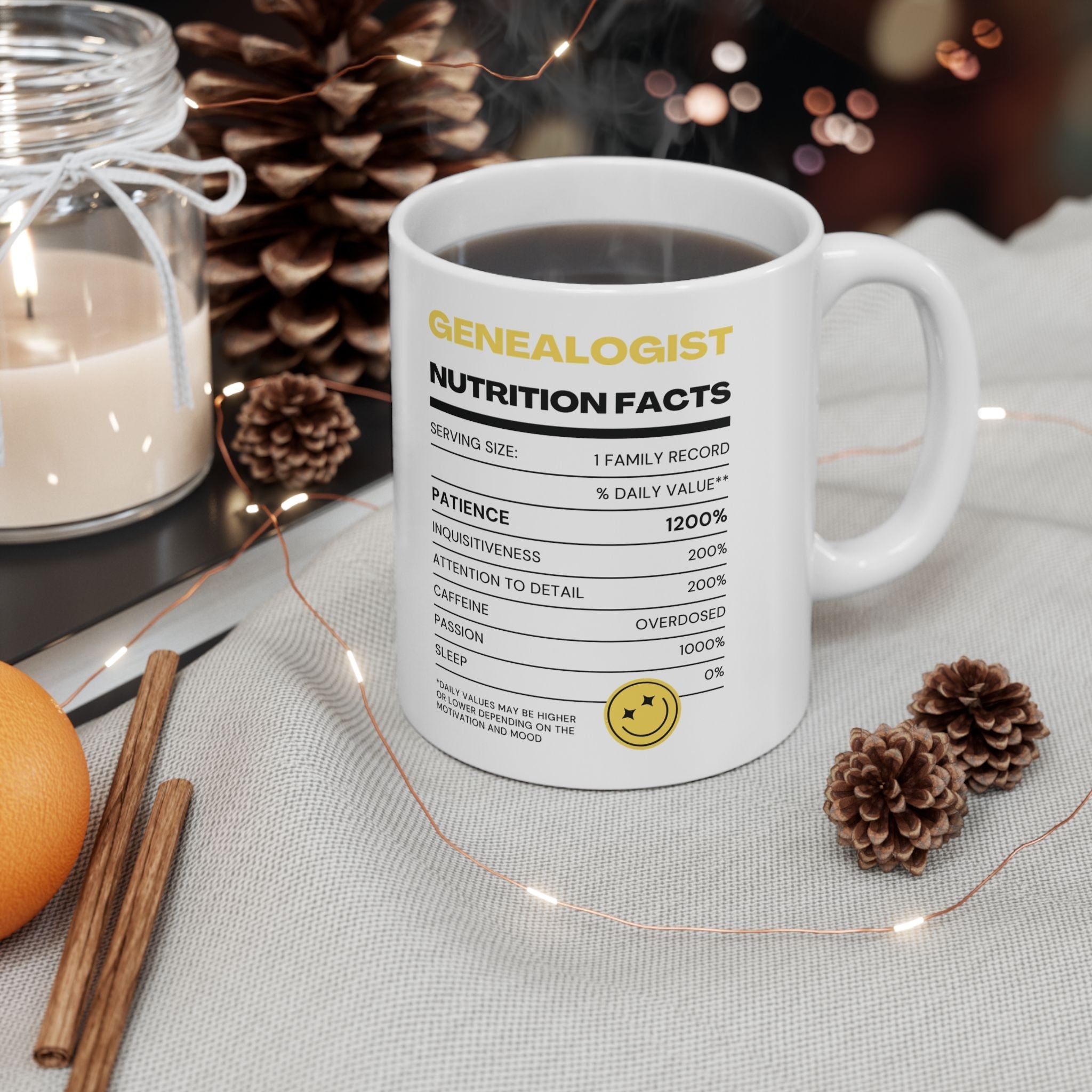 Genealogist Nutrition Facts Mug (11oz|15oz) in by Genealogy Keepsakes