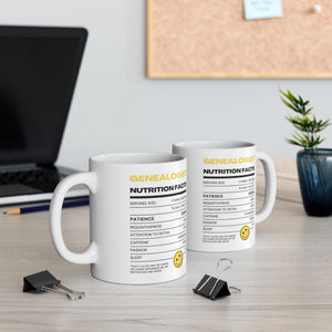 Genealogist Nutrition Facts Mug (11oz|15oz) in by Genealogy Keepsakes